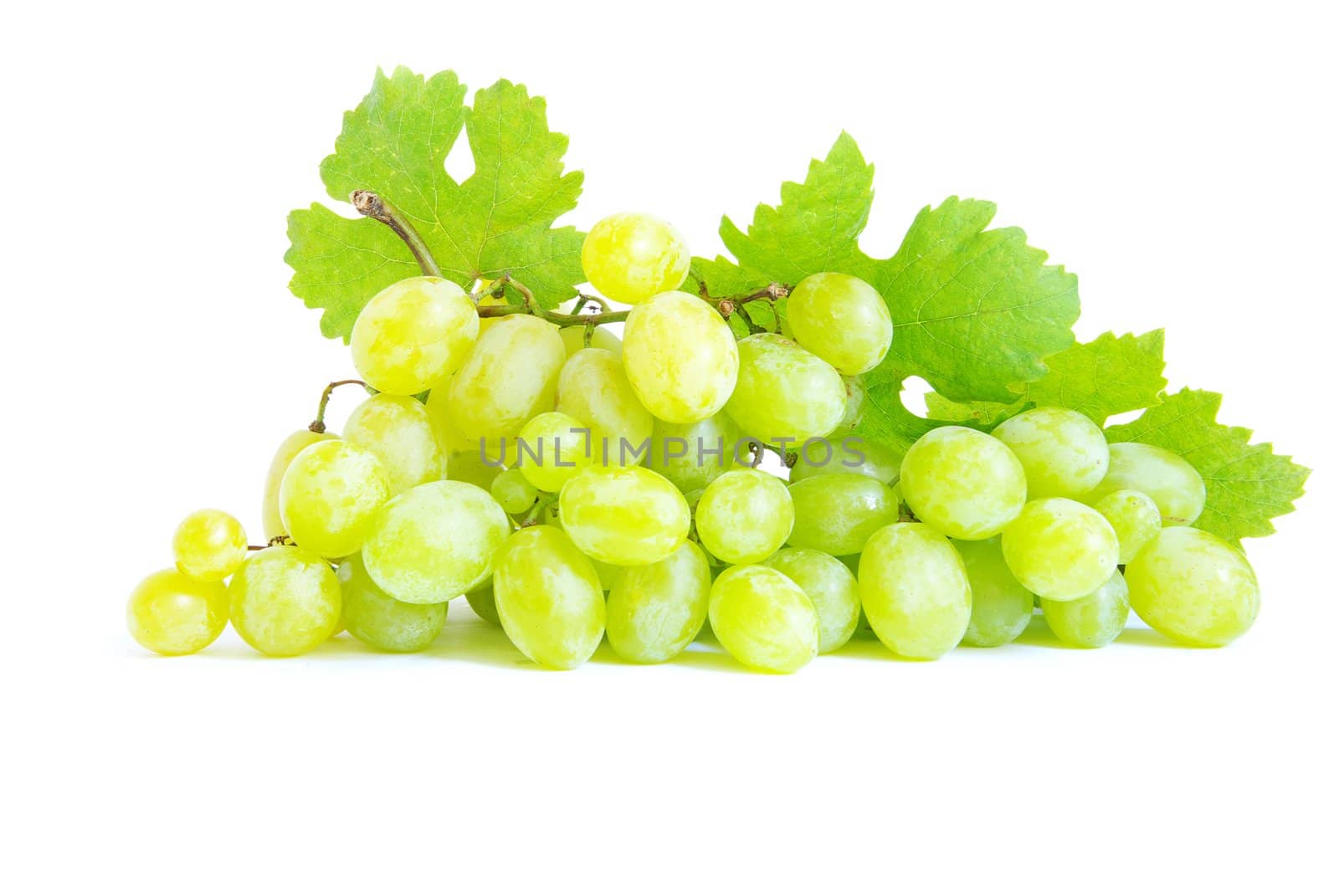  grape with green leaves isolated on white background