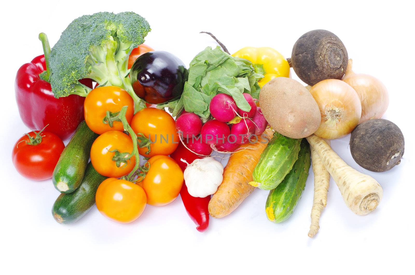  vegetables on the white background