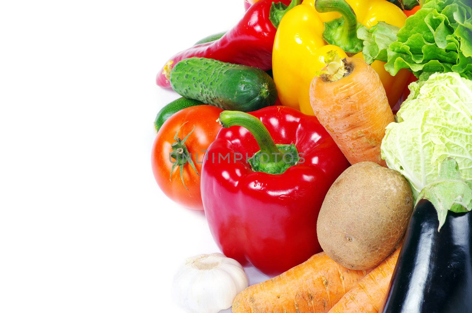 fresh vegetables on the white background