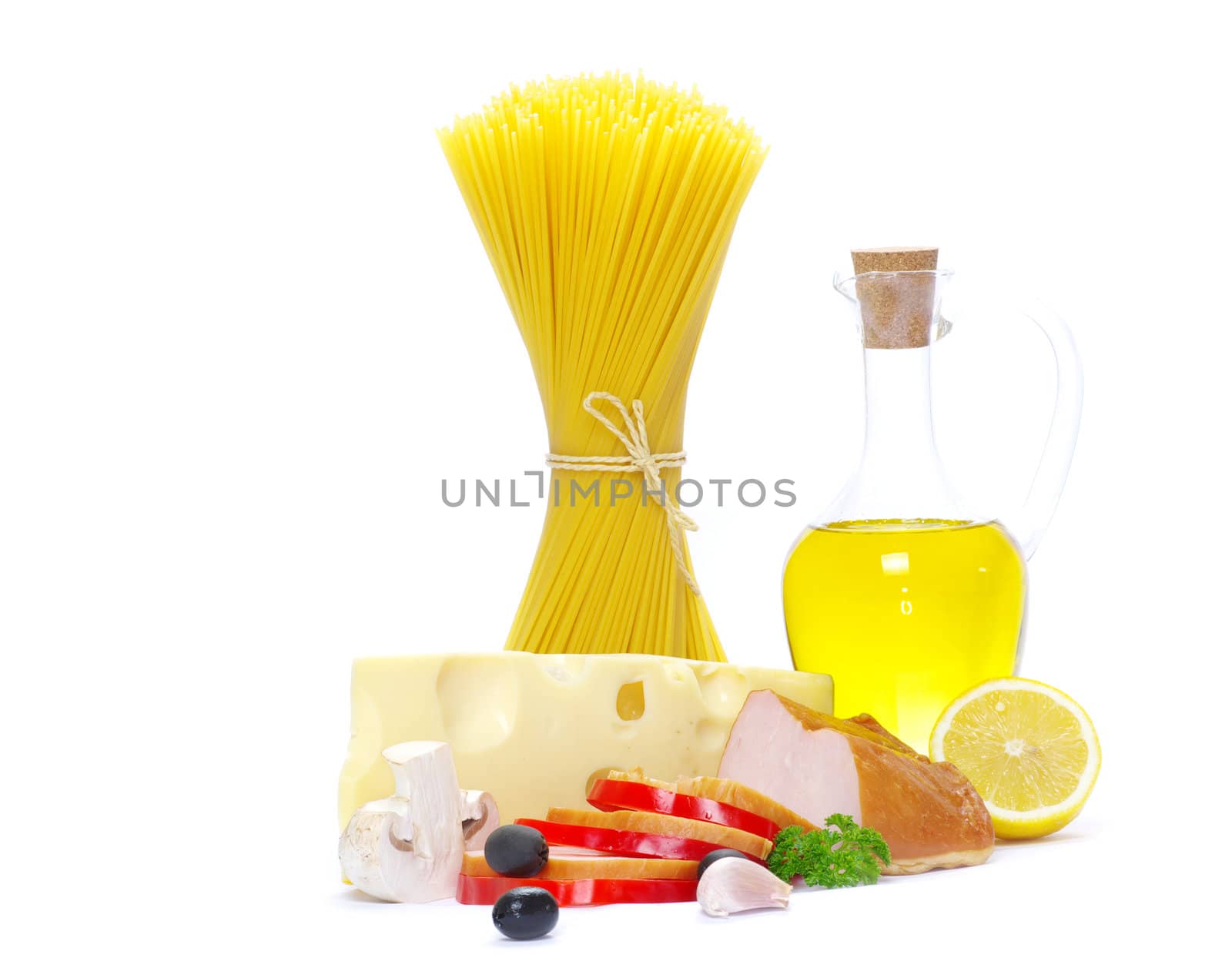 pasta ingredients isolated on white background