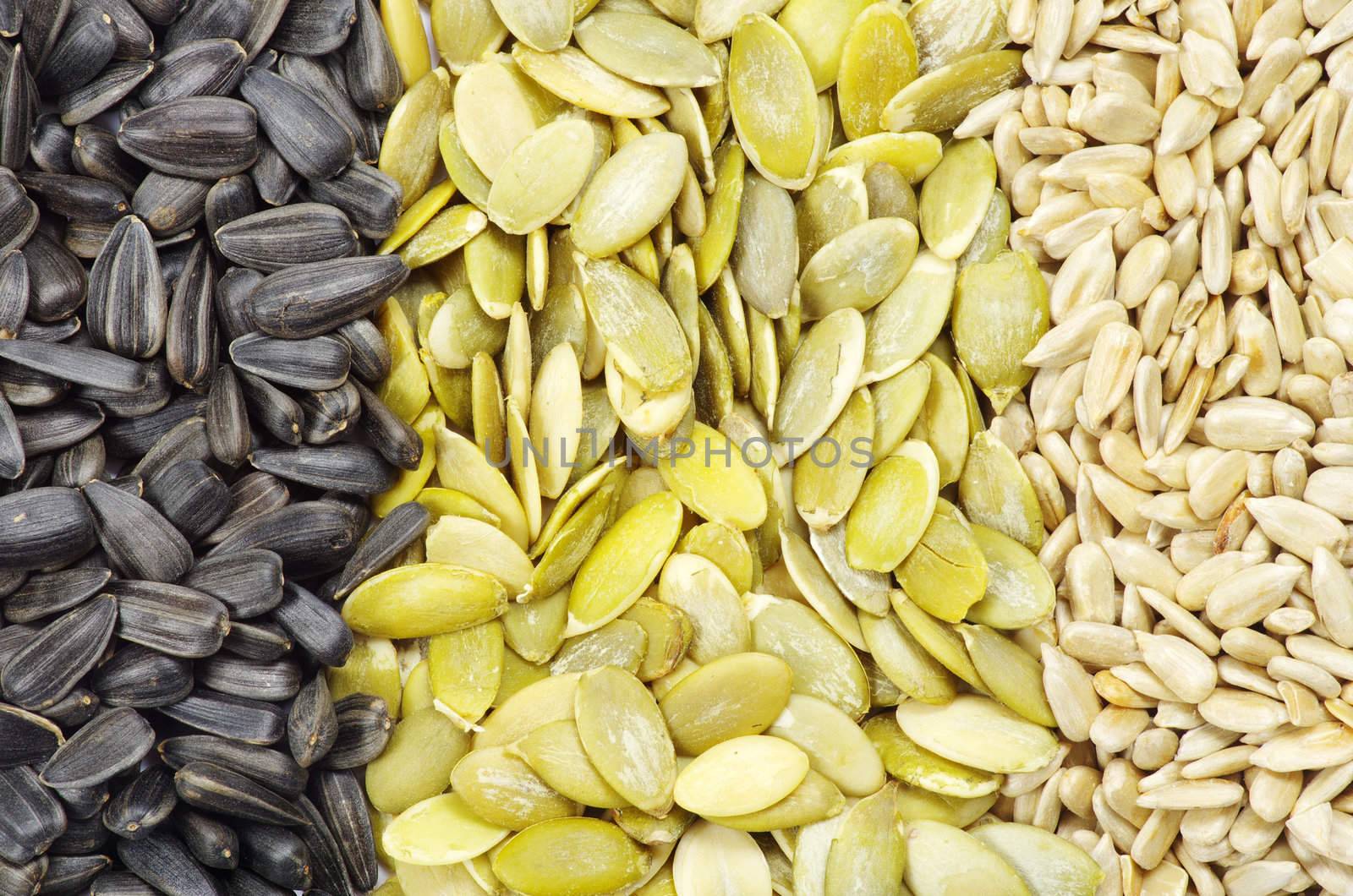 Close up image of sunflower and pumpkin seeds