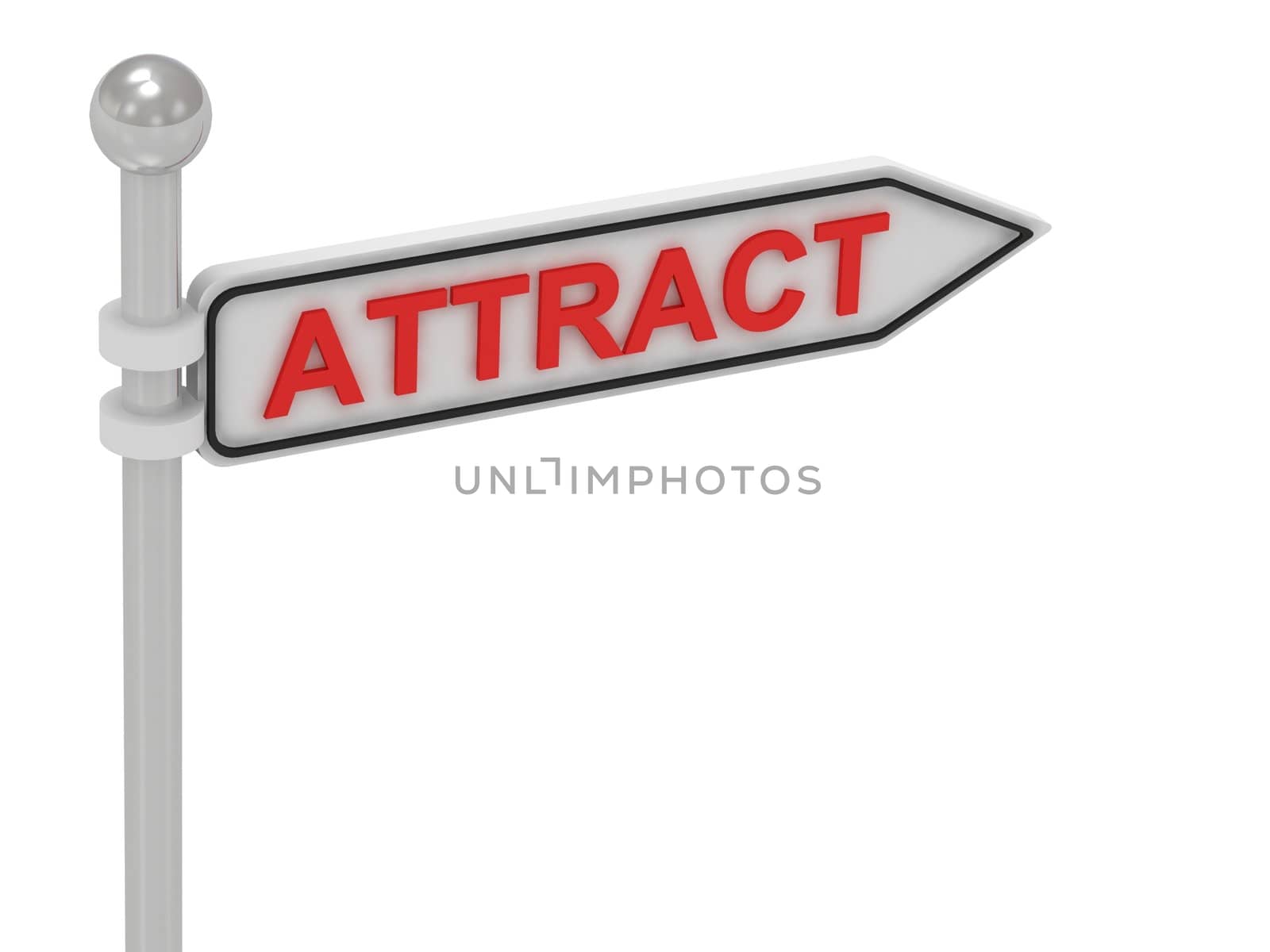 ATTRACT arrow sign with letters on isolated white background
