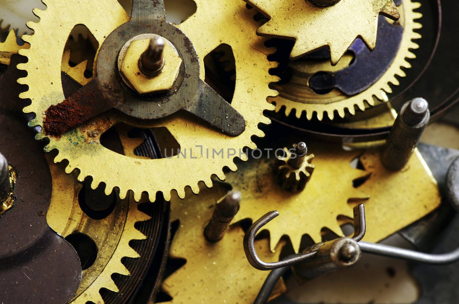 Closeup of old metal clock mechanism
