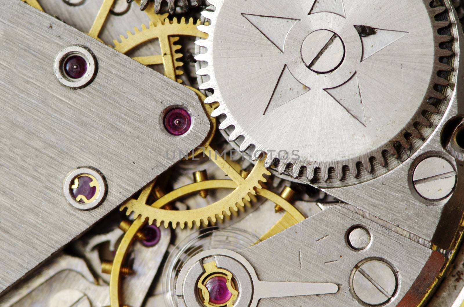 Closeup of old metal clock mechanism