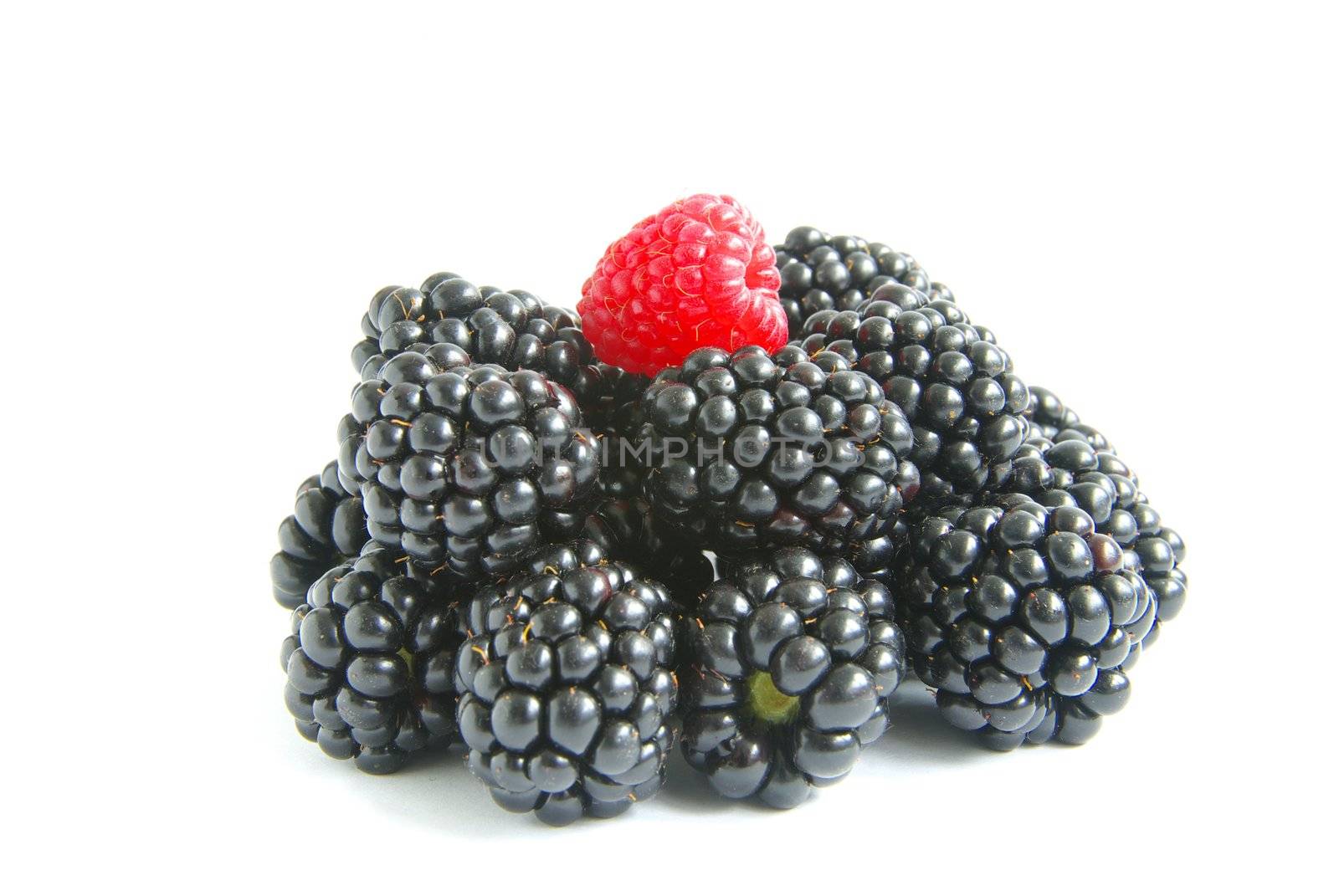 blackberry and raspberry on  white isolated background