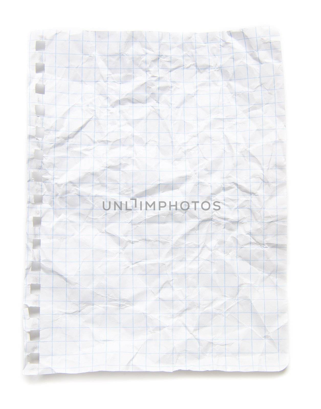 sheet from notebook on white background