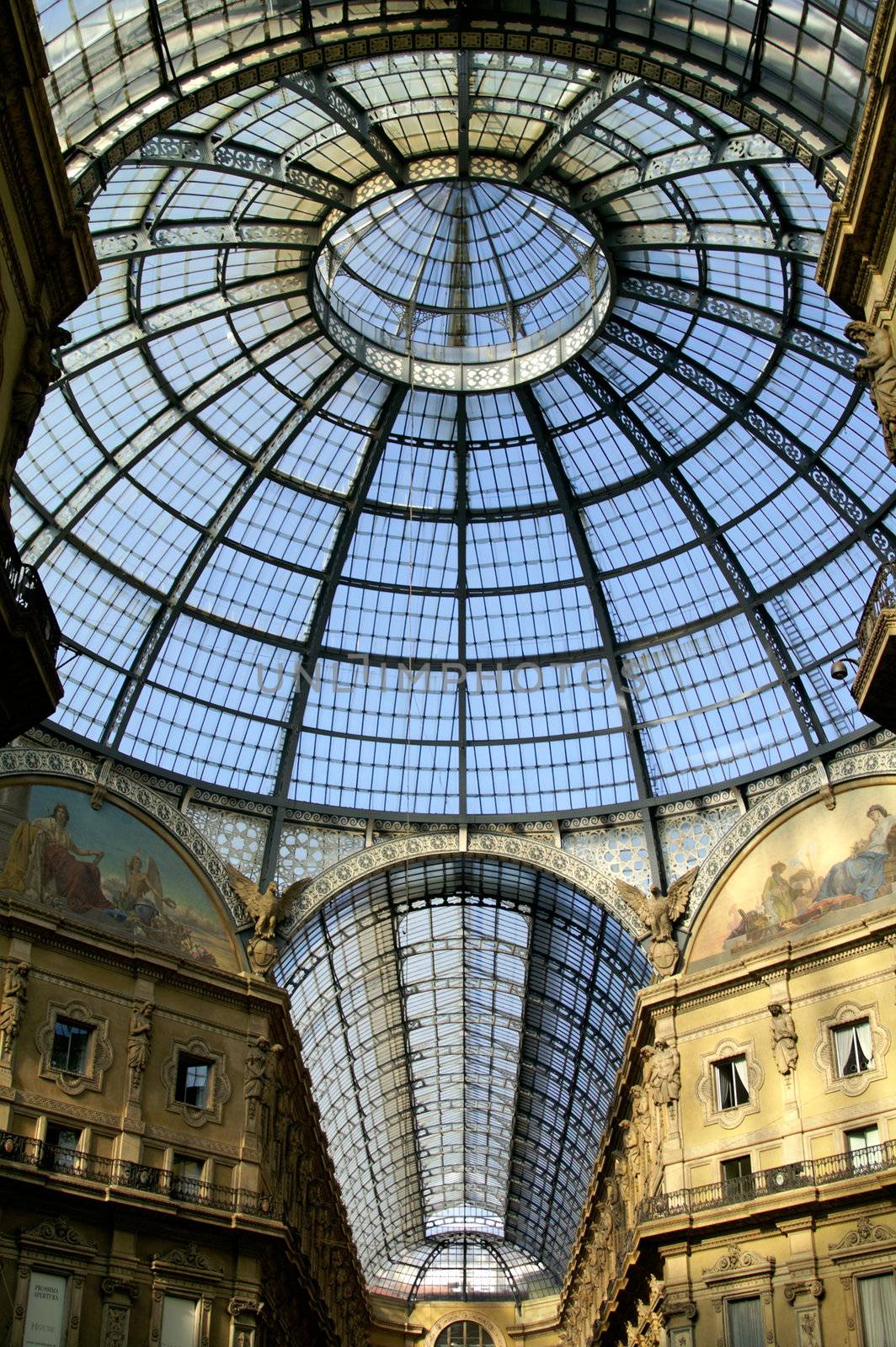 Glass gallery with glass dome and ornaments - Galleria Vittorio Emanuele - Milan Italy