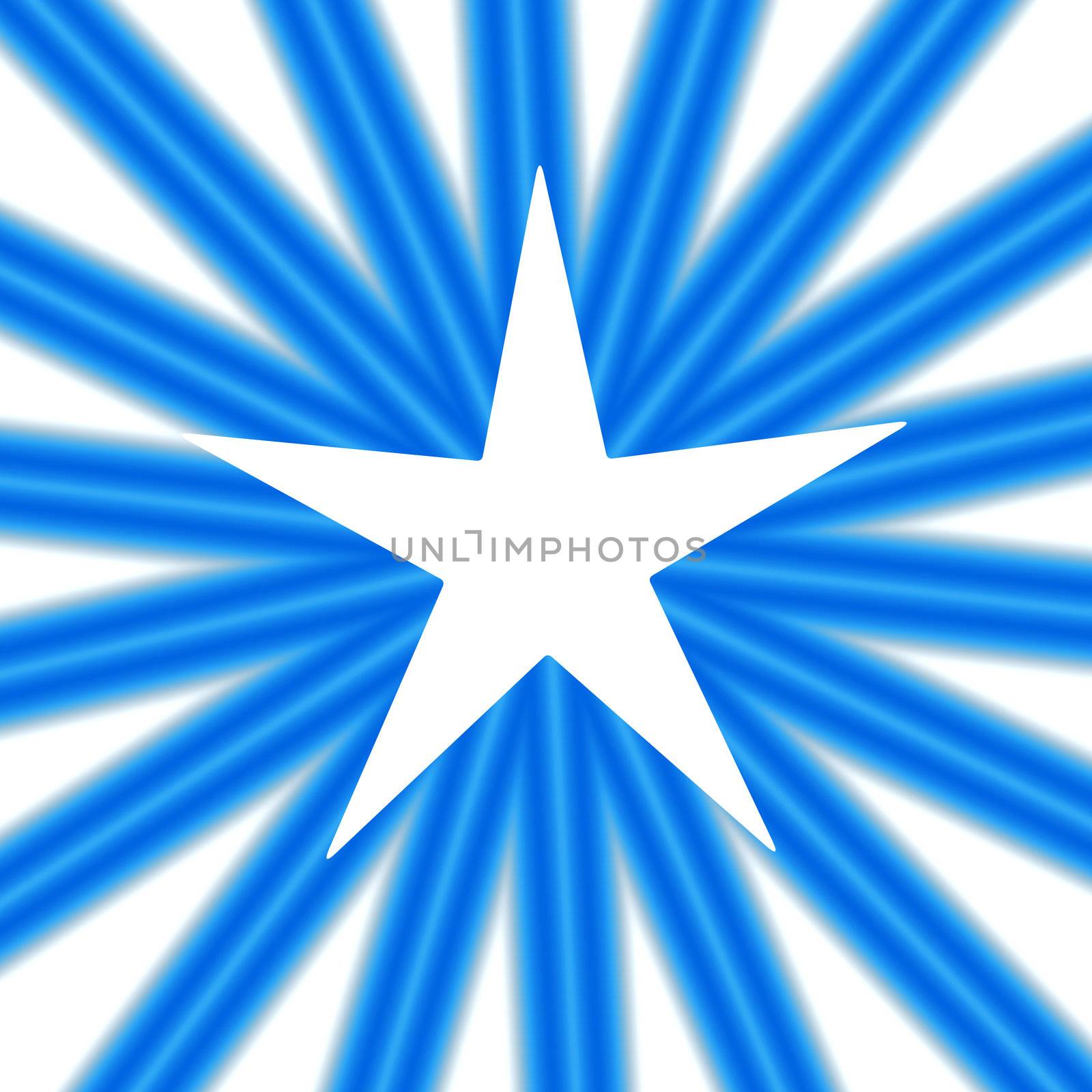An abstract illustration of a white star on a background of radiating blue lines.