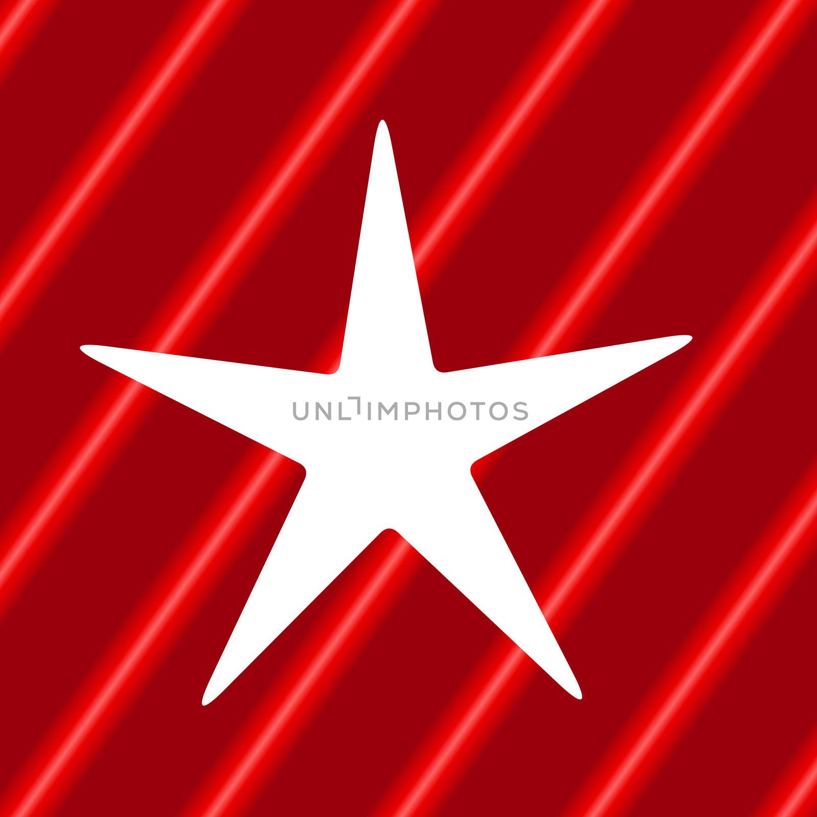 An illustration of a white Christmas star on a red candy cane stripped background.