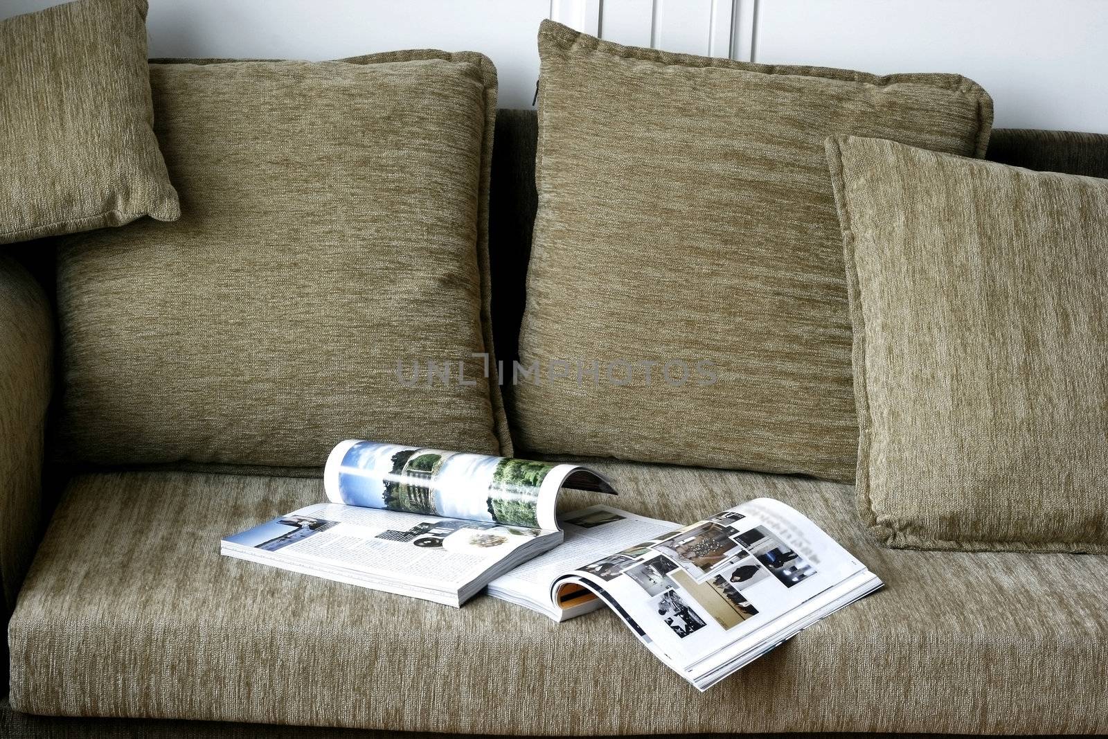 Magazine reading materia on a cosy Sofa 
