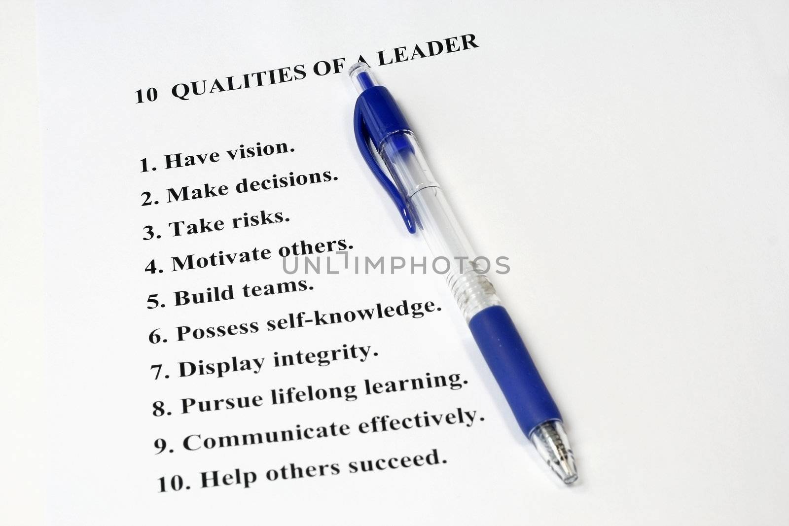 Ten Qualities of a Leader  a business concept for human resources and management.
