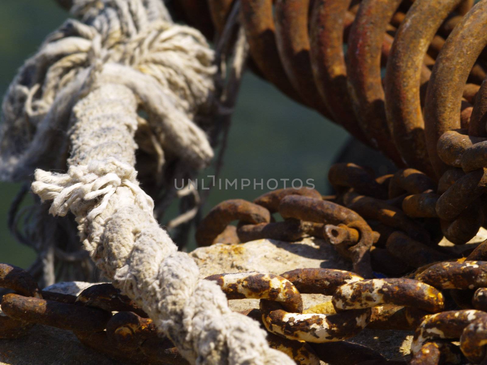 detail photo of nautical equipment at fishing harbors landing place