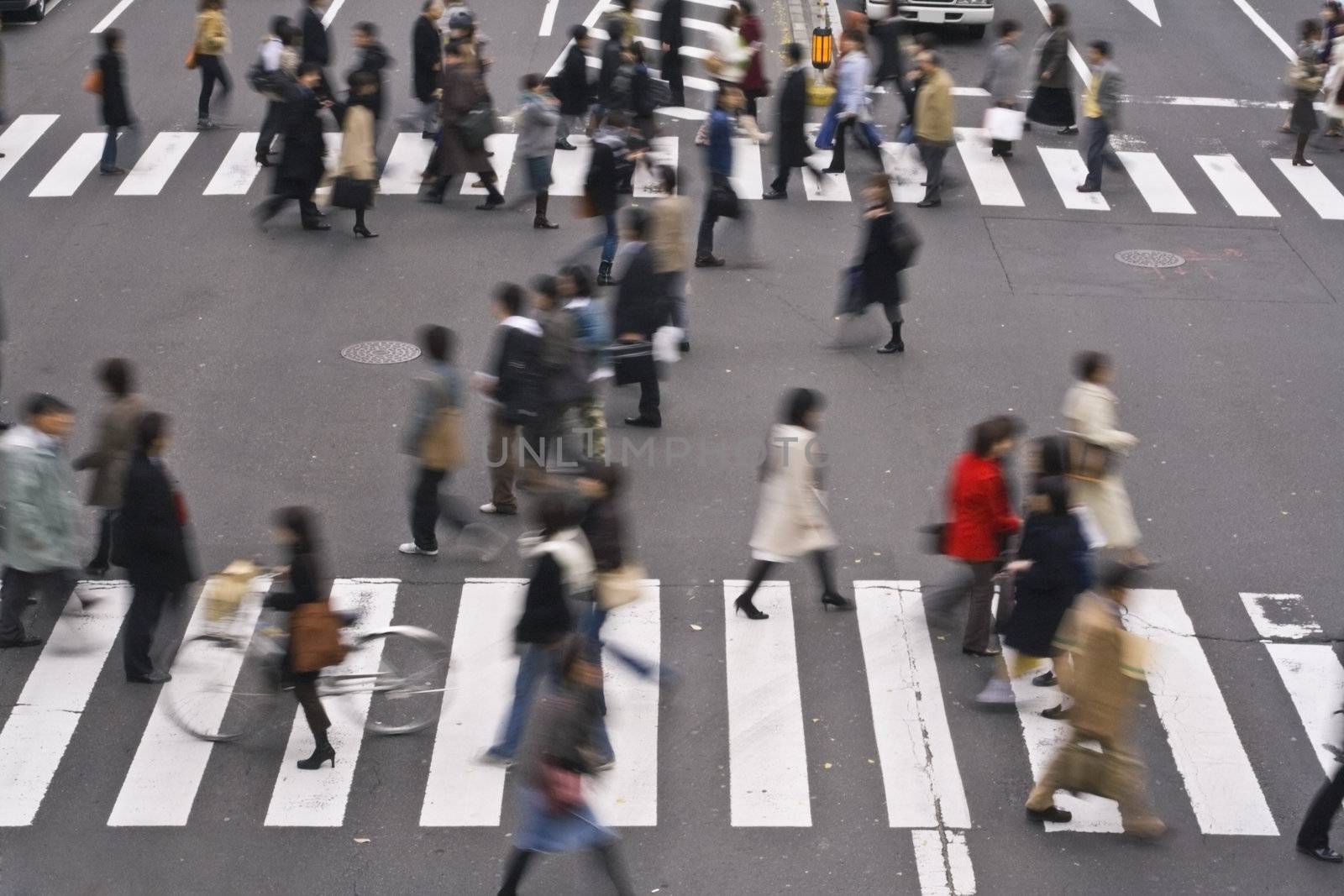 Group of people crossing the street-upper view
