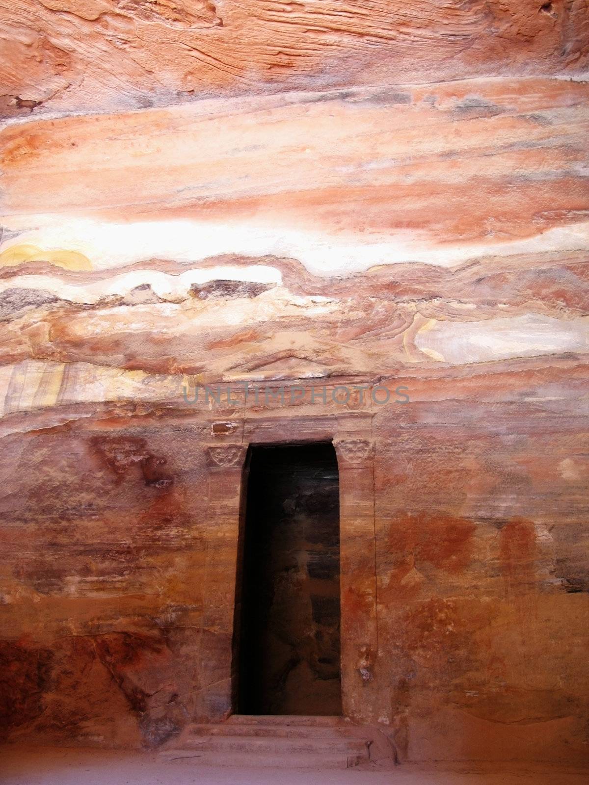 Door in ancient temple of Petra, Jordan, Middle east