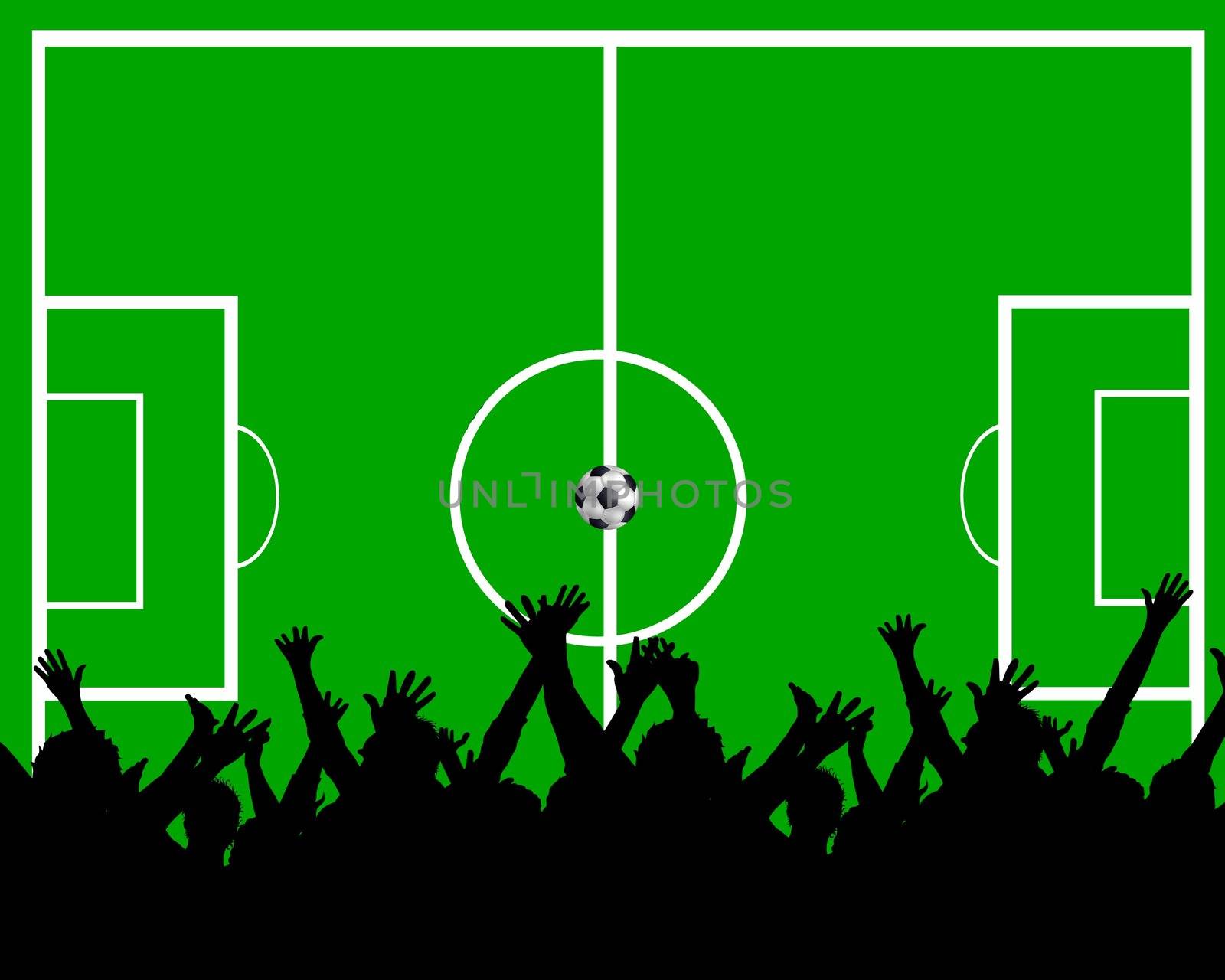 illustration of a soccer field and soccer fans