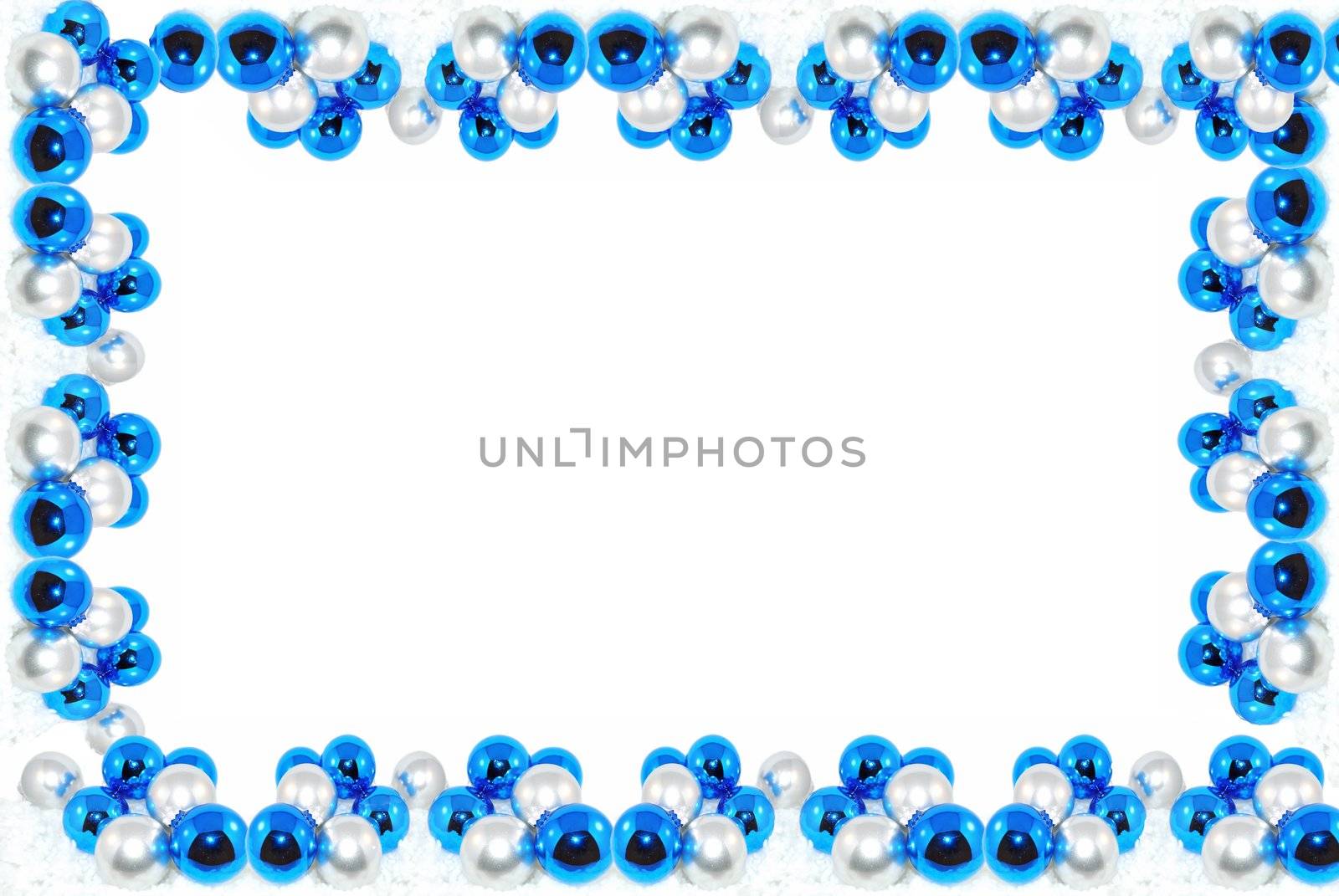 Bubbles Frame with blue and metallic balls isolated on the white. 