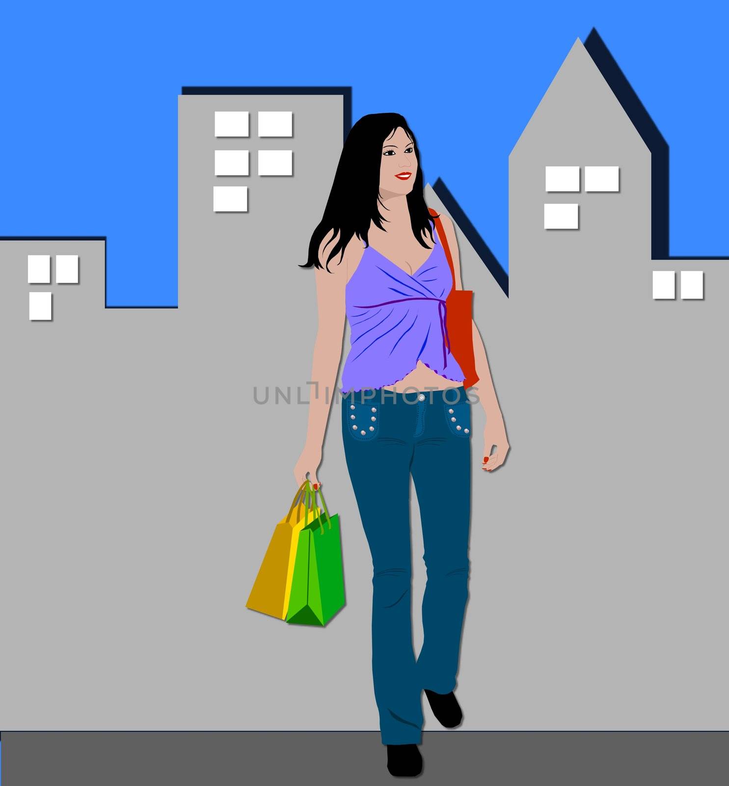 illustration of a shopping woman