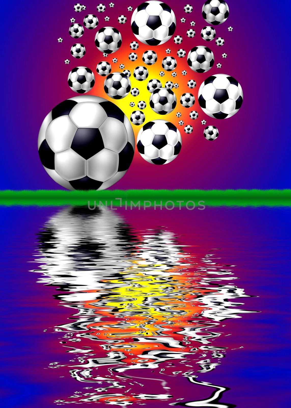 soccerballs mirrored in water