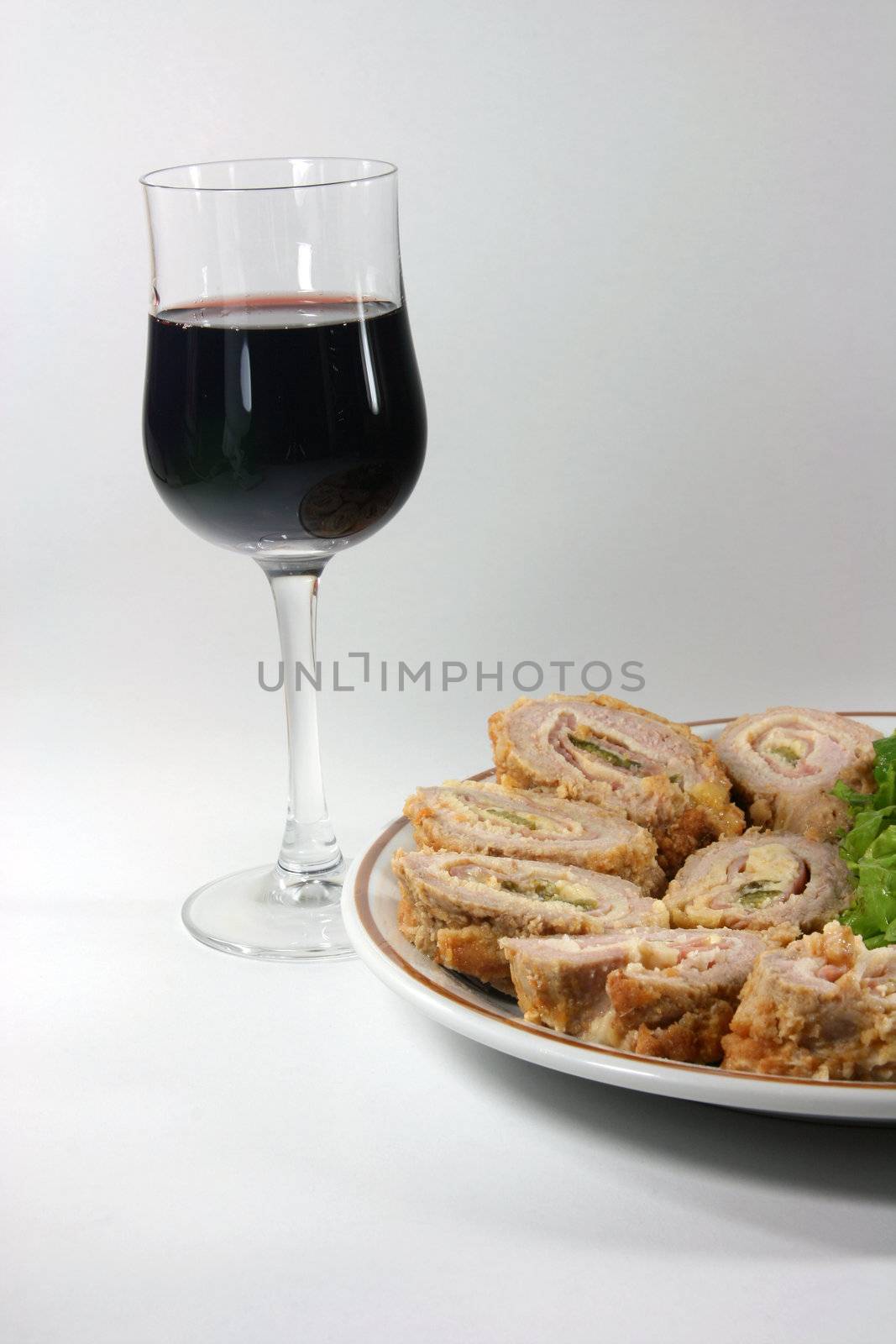 one glass of red wine with diner