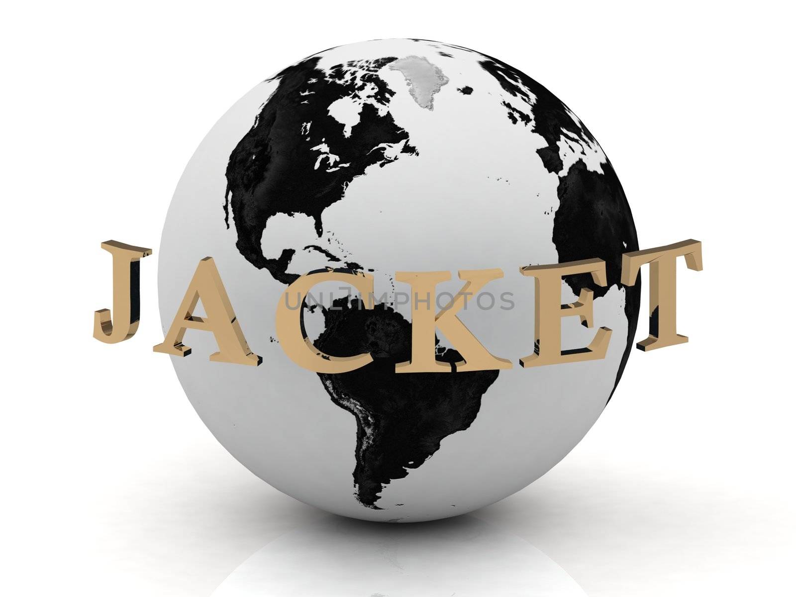 JACKET abstraction inscription around earth on a white background