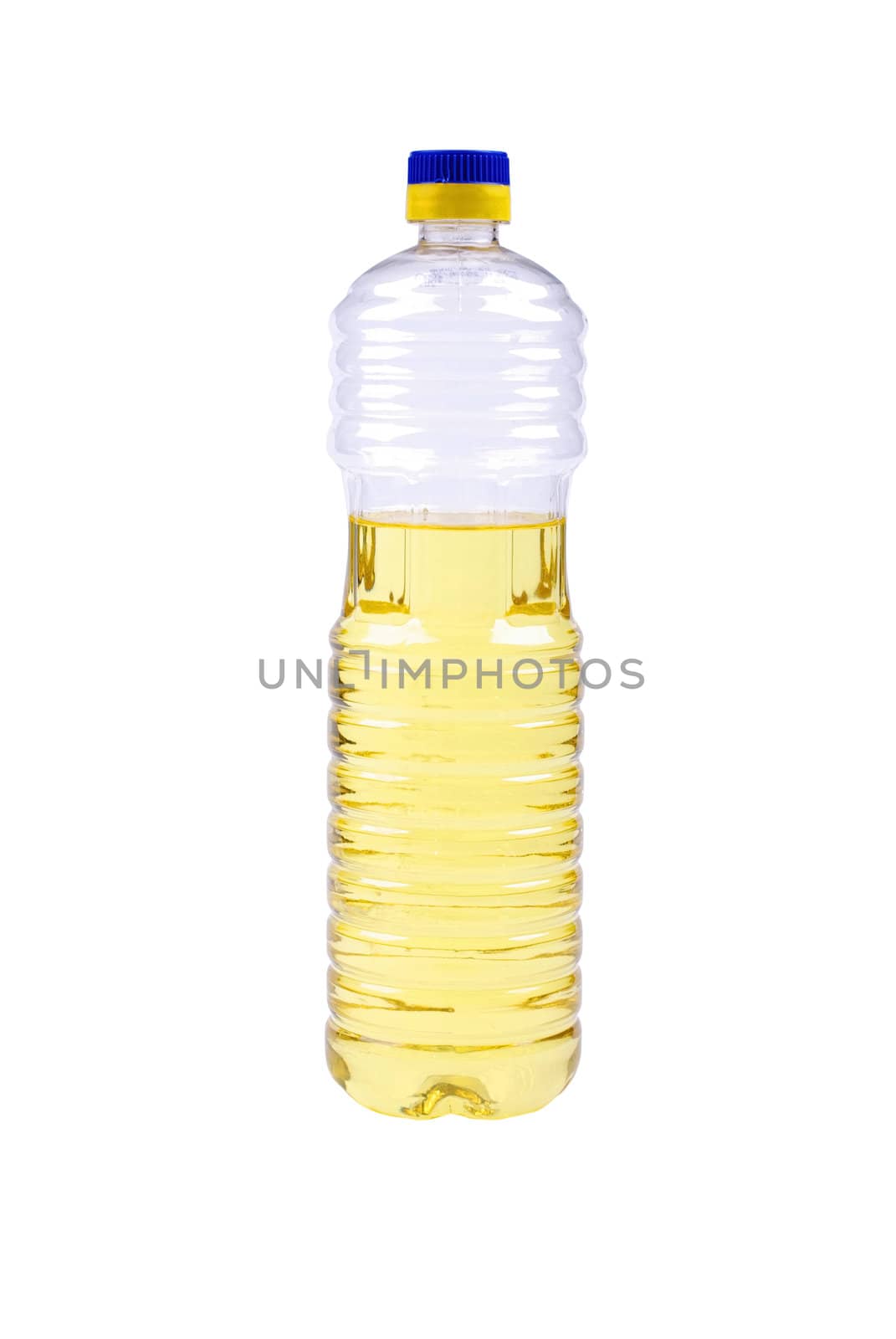 Vegetative oil in plastic bottle isolated on white background. by borodaev