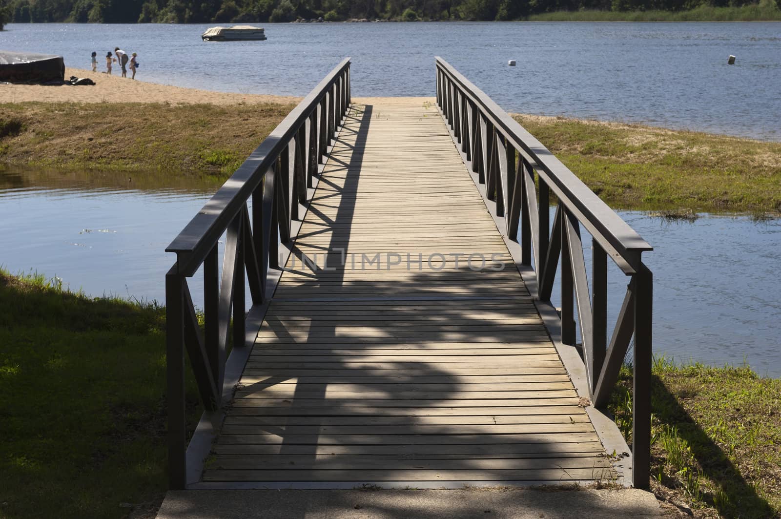 Wooden footbridge on the river Tagus, Portugal