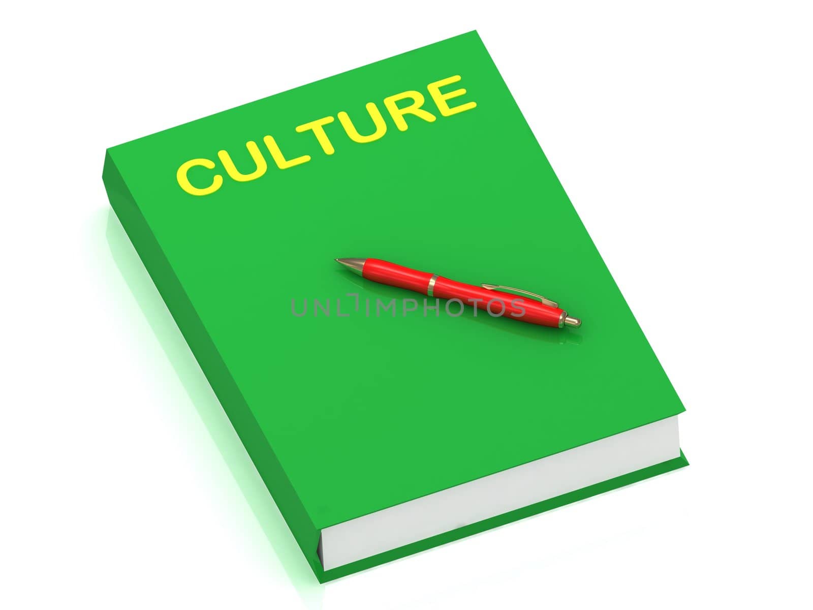 CULTURE name on cover book and red pen on the book. 3D illustration isolated on white background