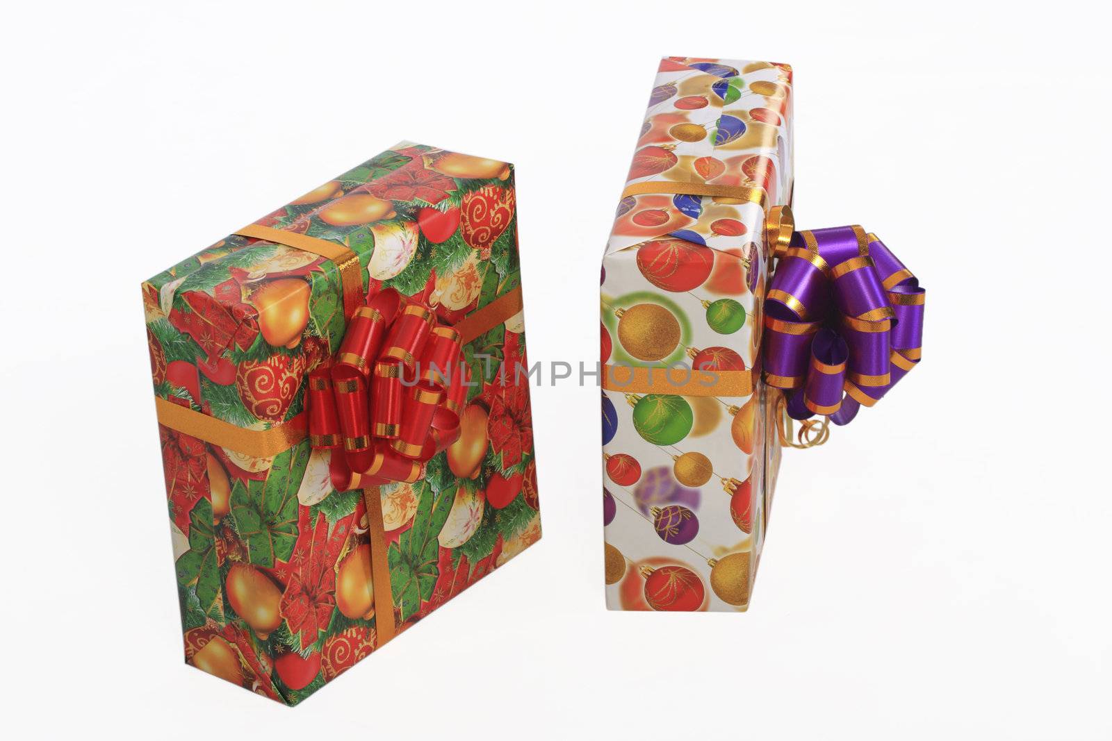 Boxes with gifts On a white background, a close up