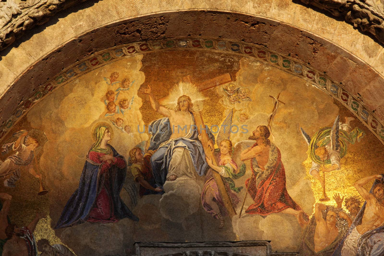 The gorgeous mosaic featuring Jesus and the cross, above the entrance to St. Mark's basilica.