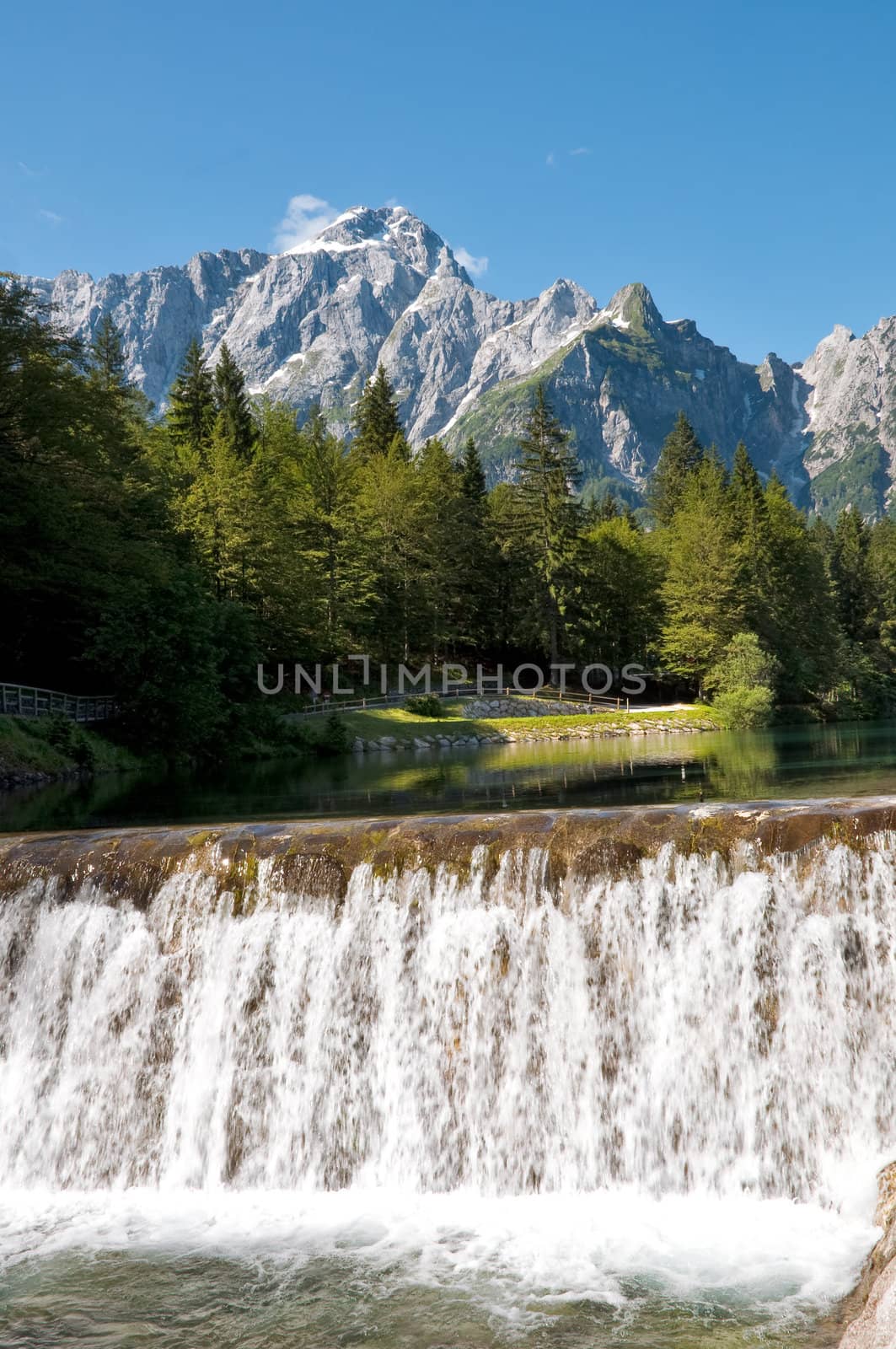 Italia - Udine - Lago di Fusine e monte Mangart with waterfall