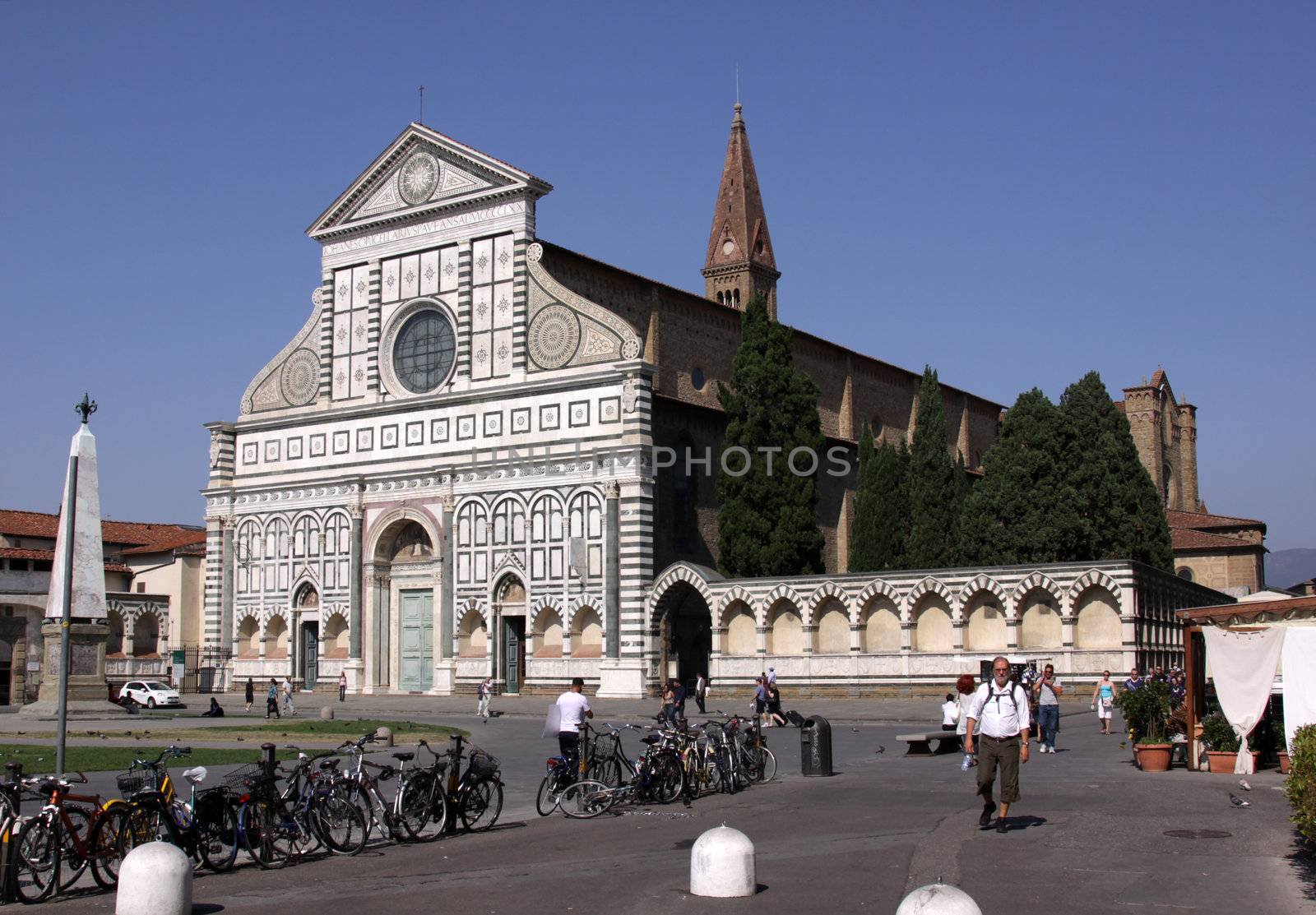 The facade of Santa Maria Novella, in Florence, Italy.  The cathedral was completed in 1470.

