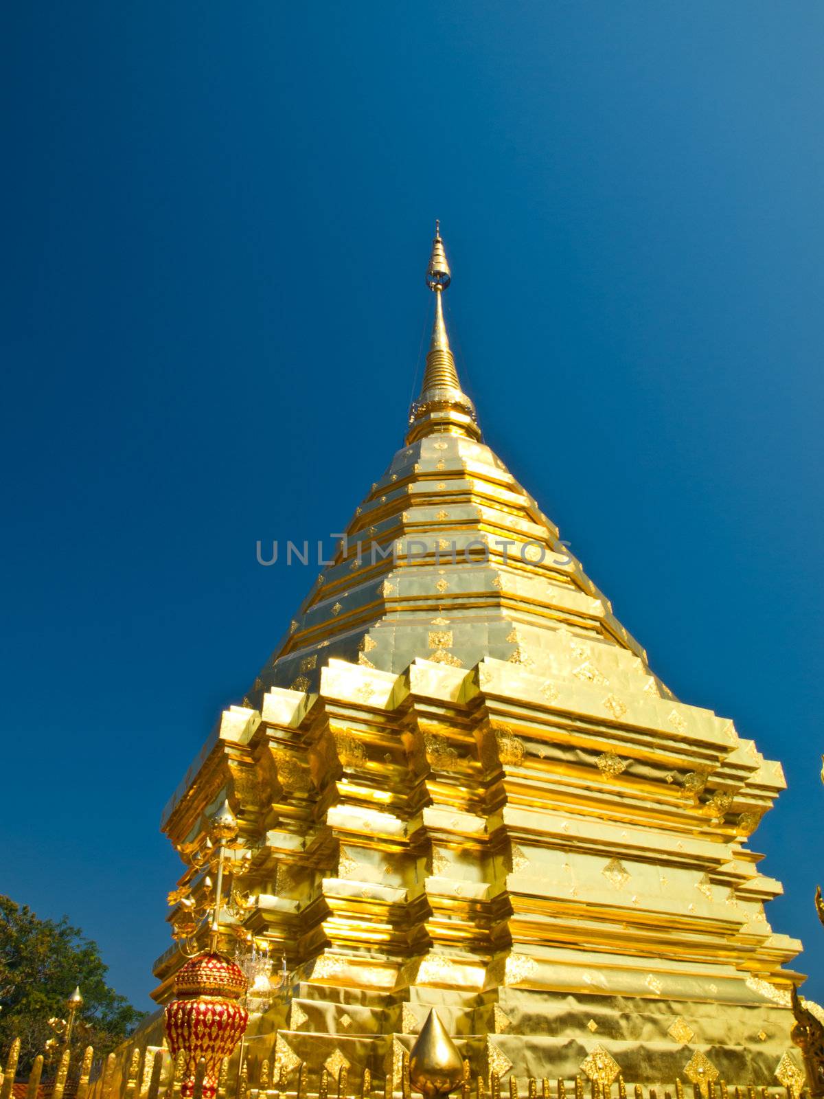 Golden pagoda, Wat Phrathat Doi Suthep temple in Chiang Mai, Tha by gururugu