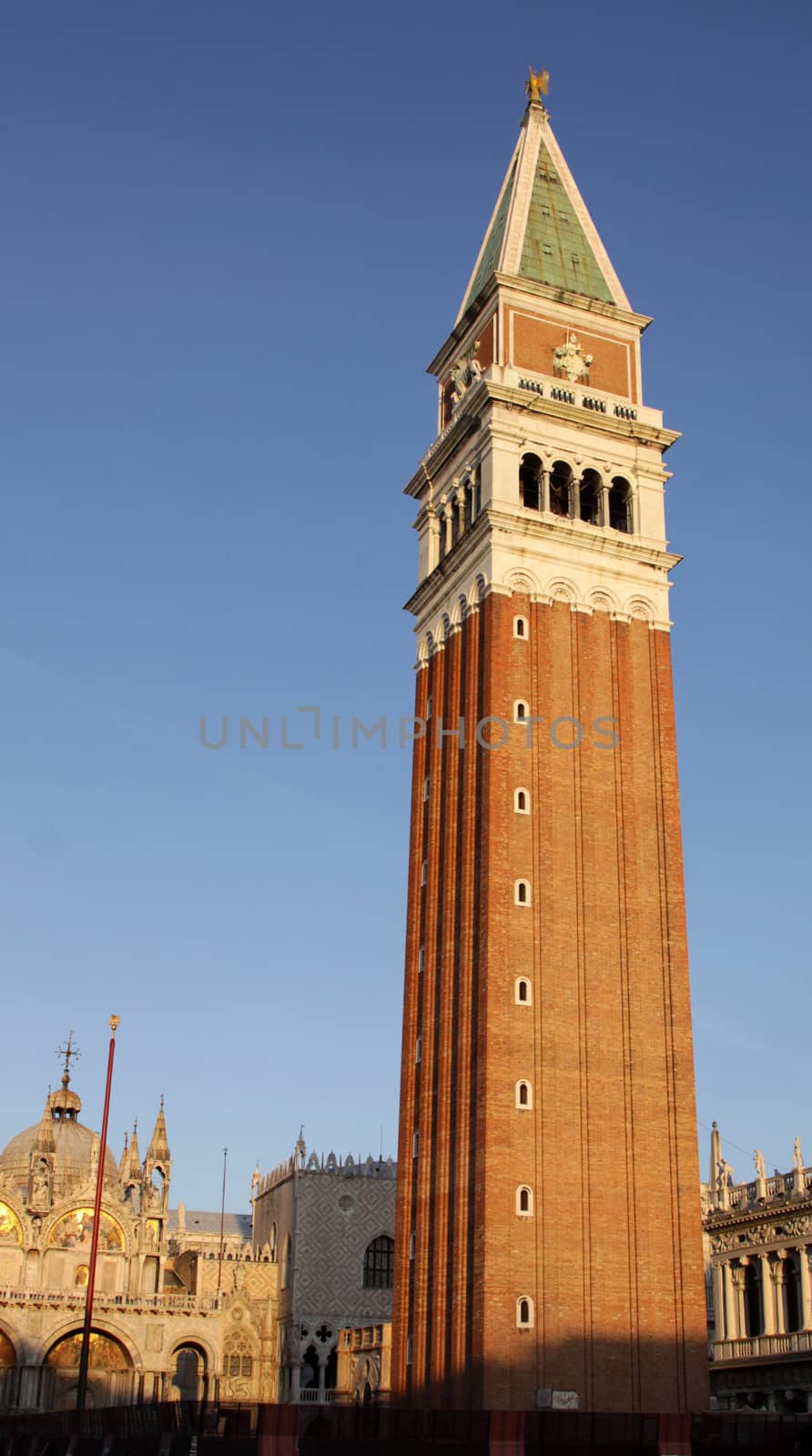 St. Mark's Campanile and basilica in Venice, Italy.
