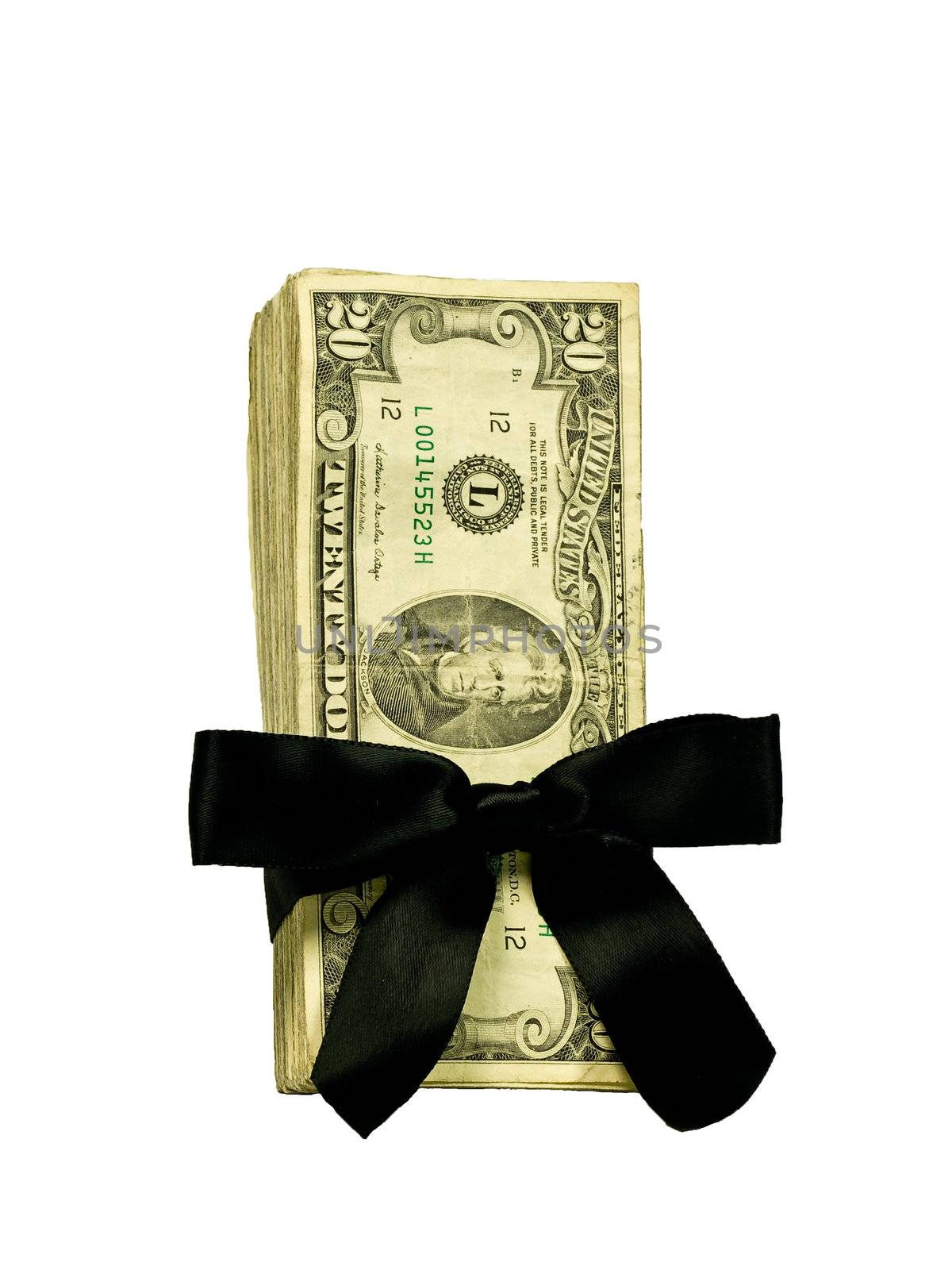 Money Bundle in a Black Ribbon $20 Bills