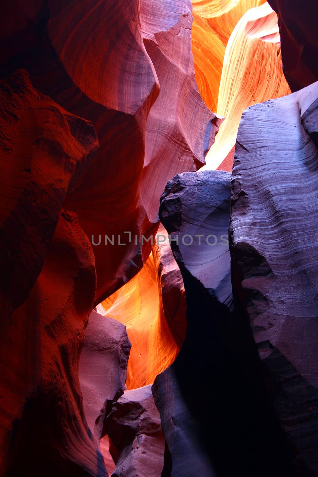 Myriad of colors created through the curved rock walls of Antelope Canyon in Arizona.