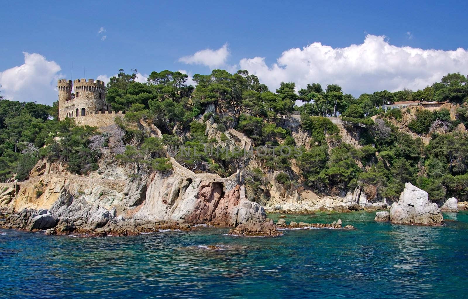 Landscape view from sea in Lloret de Mar, Costa Brava, Spain. 