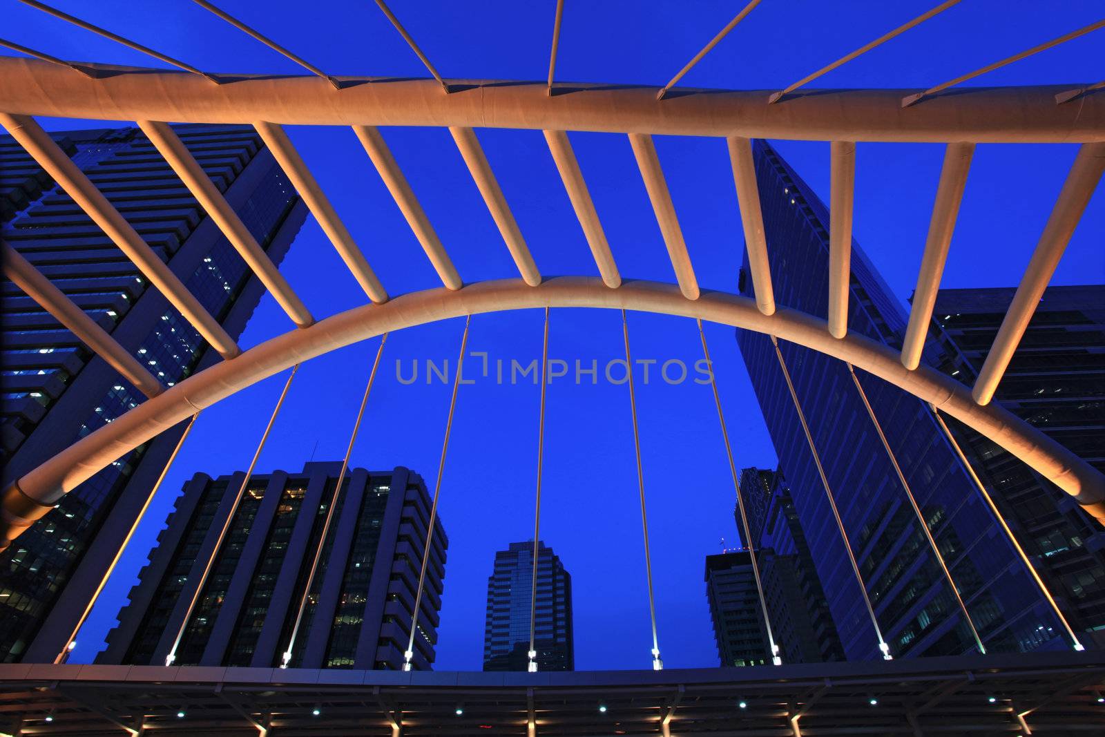 architecture of pubic skywalk at bangkok downtown by vichie81