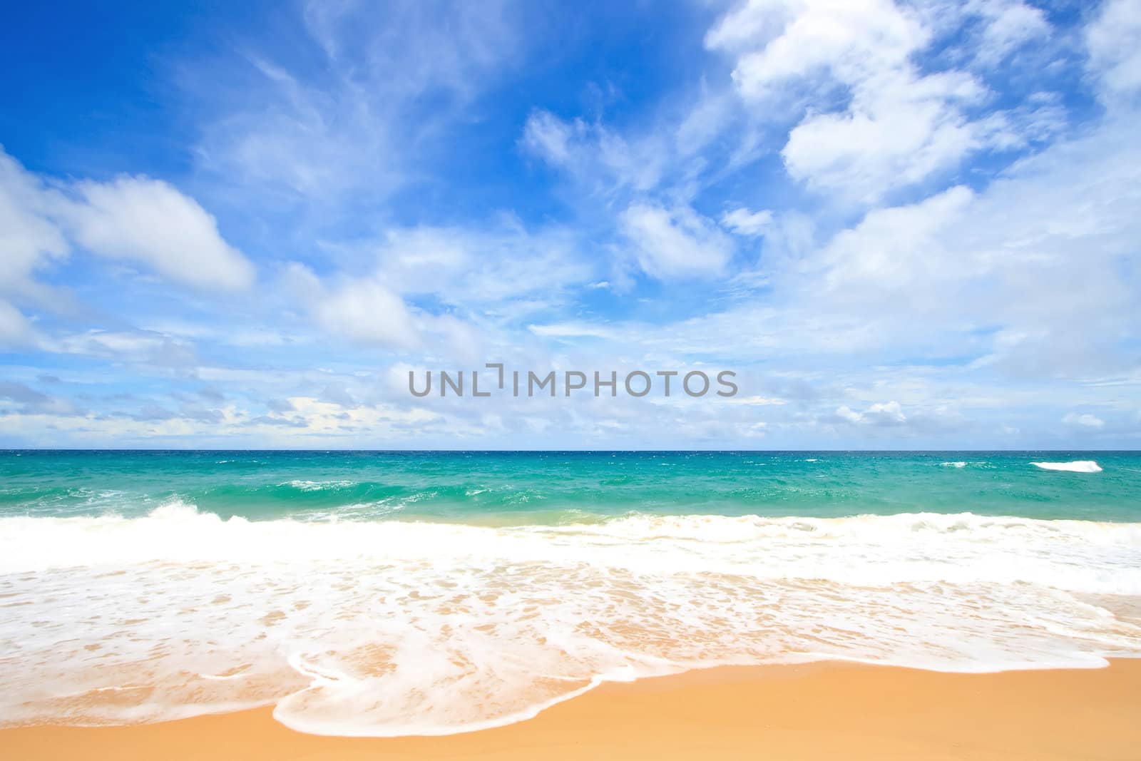 White Sand Beach with Perfect Sunny Sky at Phuket Thailand