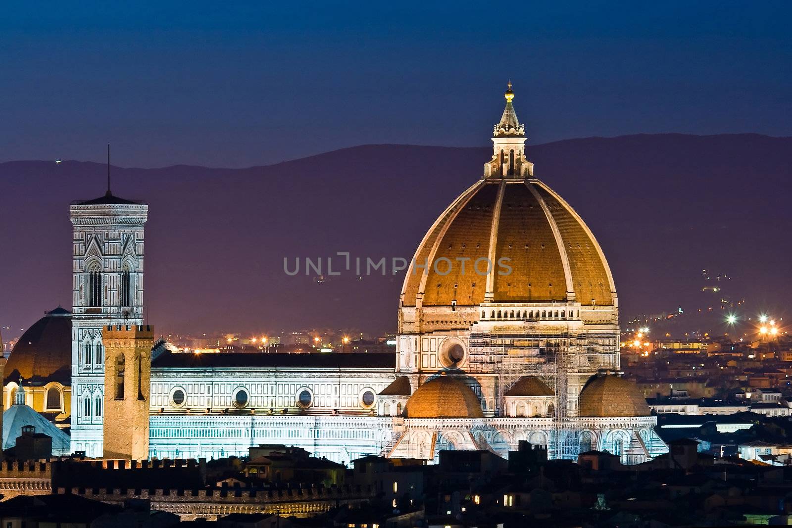 Firenze Duomo, Cathedral of Florence Italy, At Night from the Michelangelo's Piazza