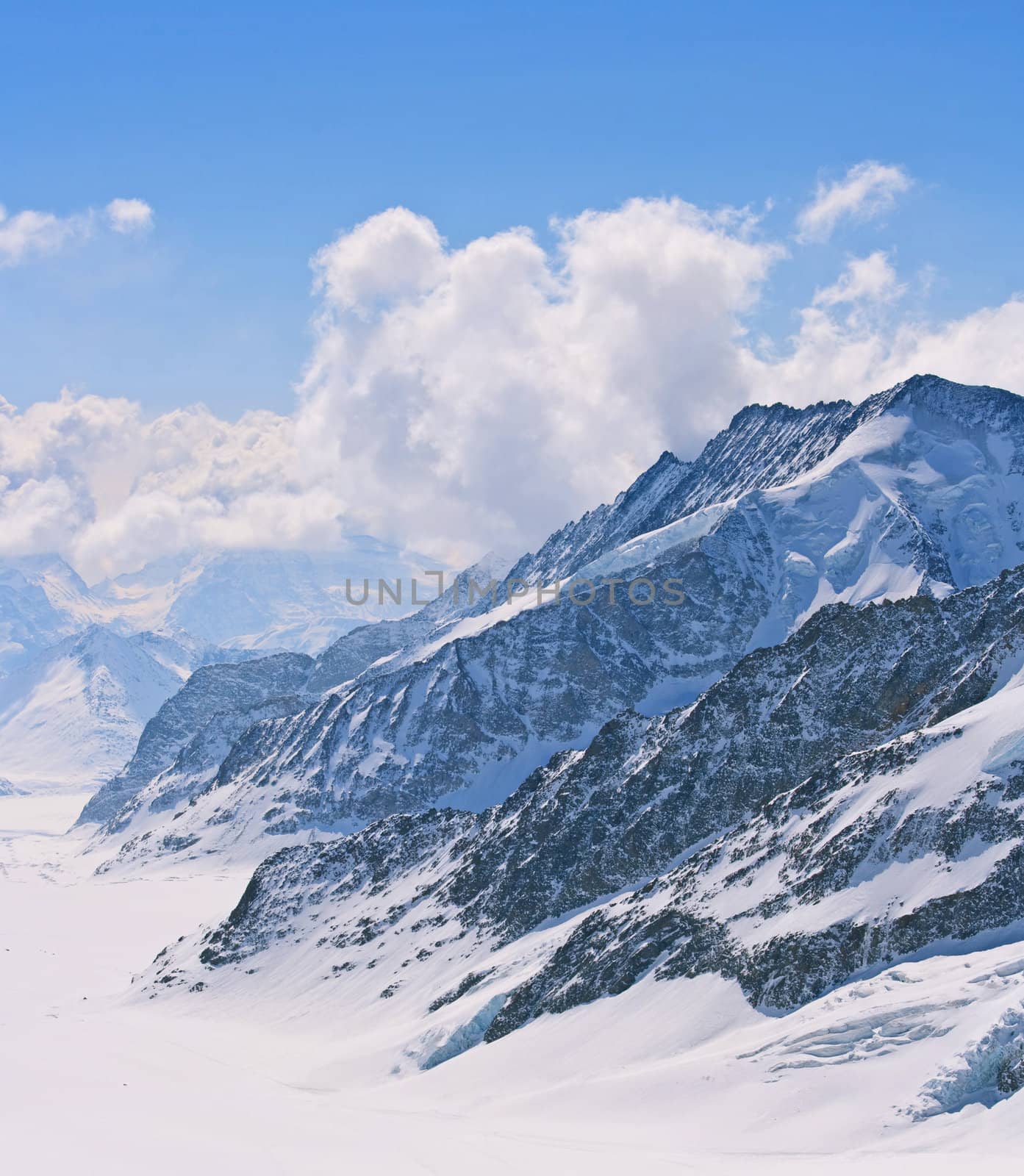Closeup of Great Aletsch glacier, Jungfraujoch Switzerland