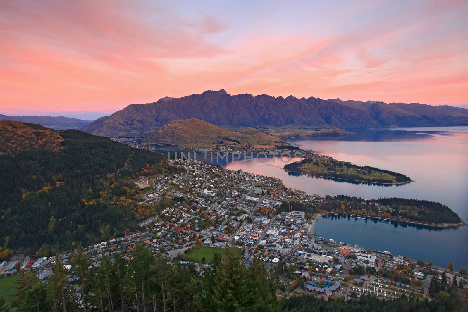 landscape of queenstown region in dusk , New Zealand