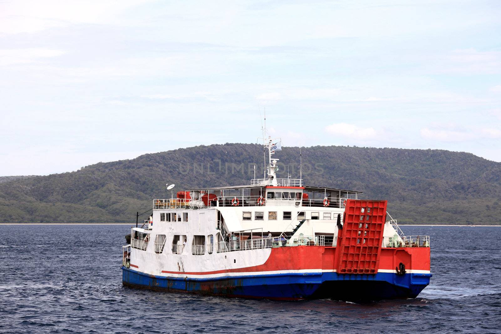 Passenger Ferry Cargo Cruise Liner on Sea