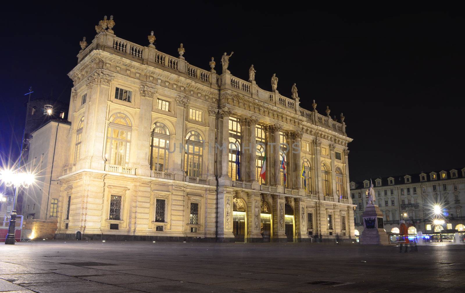 Palazzo Madama in Piazza Castello, Turin, Italy. Night view