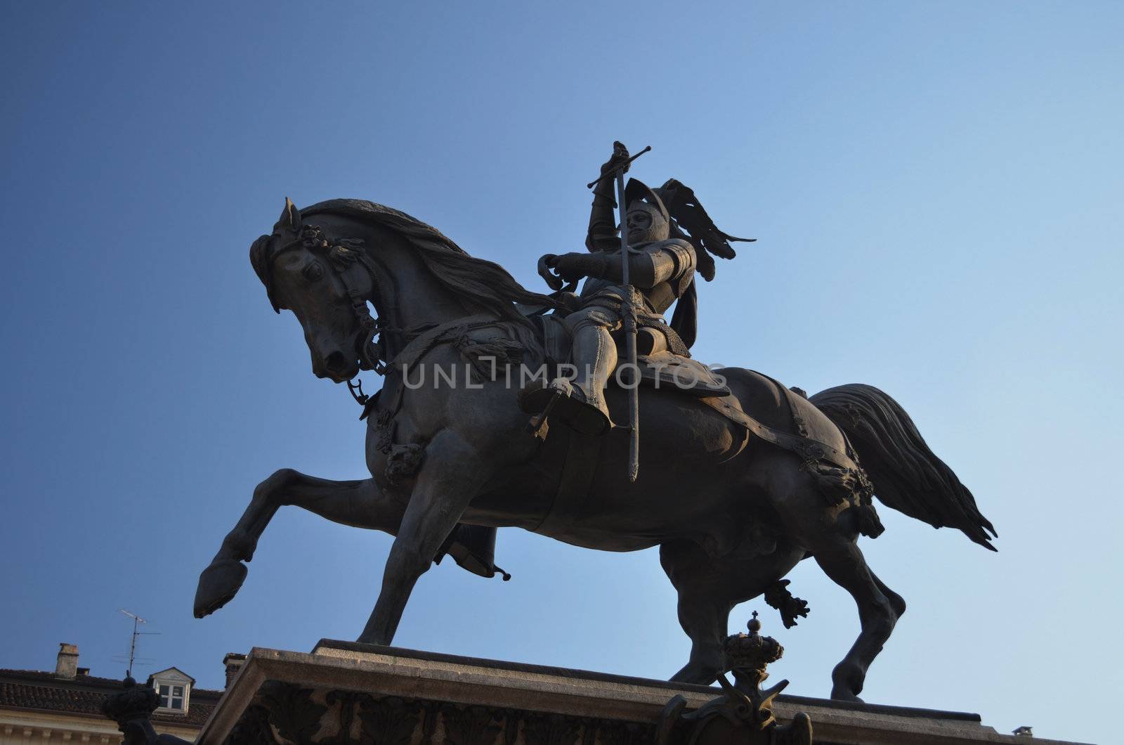 Statue of Emanule Filiberto in Piazza San Carlo in Turin, Italy