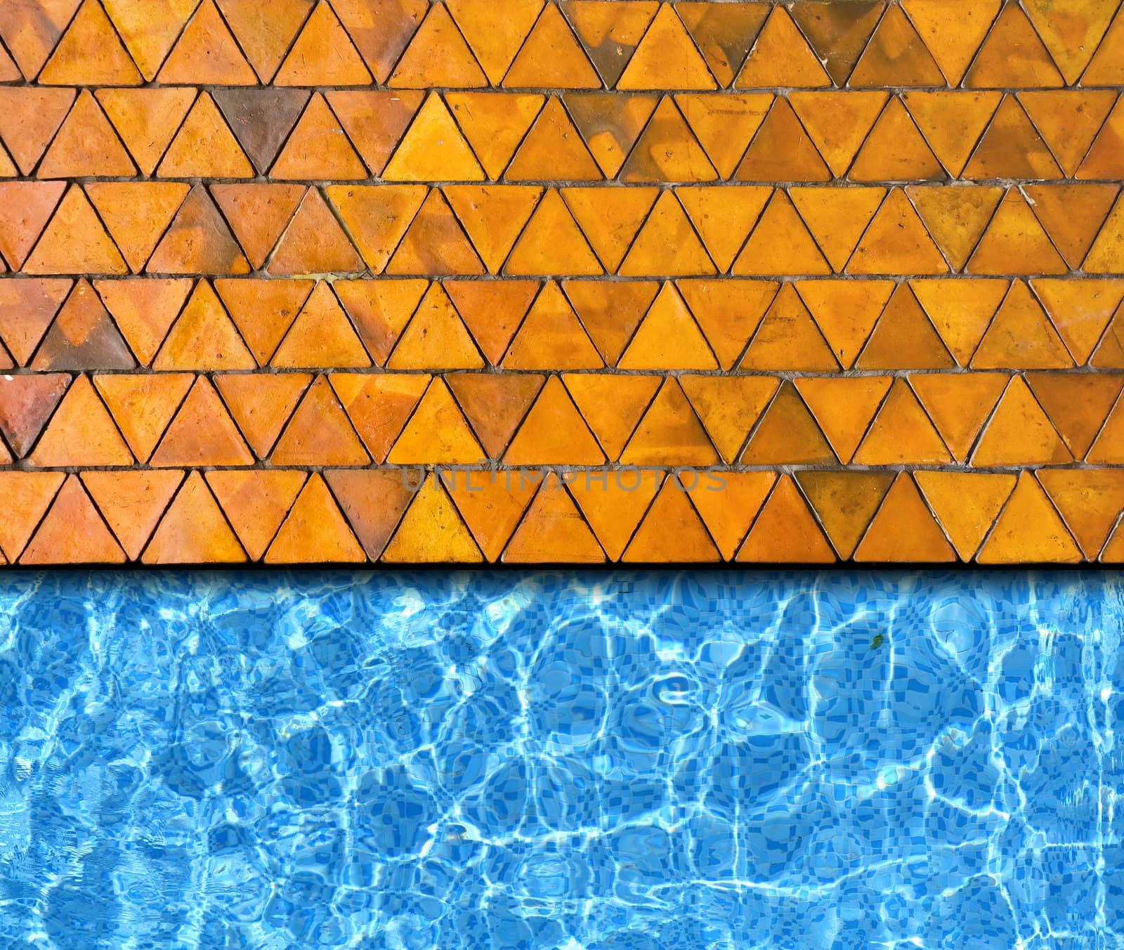 triangle stone pavement with pool background