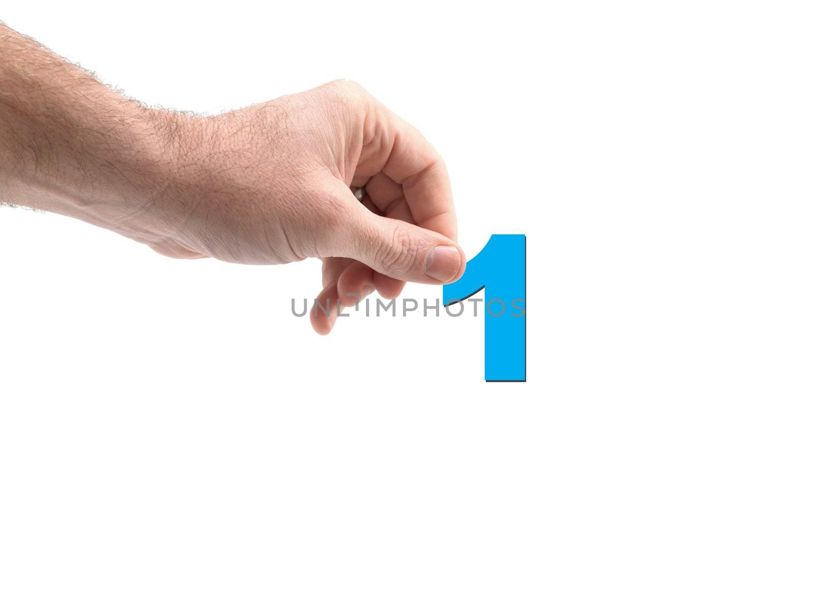 Numbers held by a hand isolated against a white background