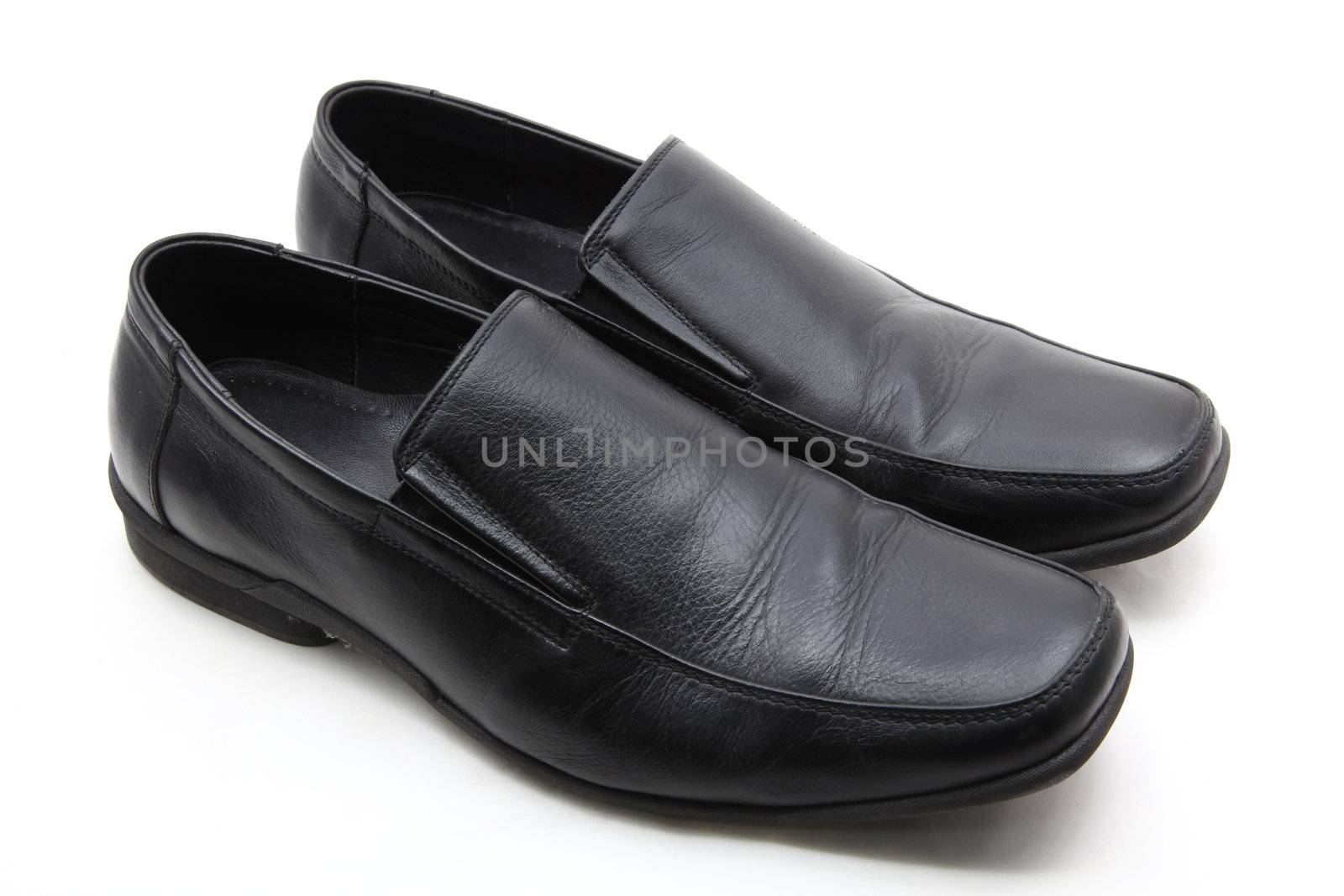 luxury pairs of black leather business man shoes on white background
