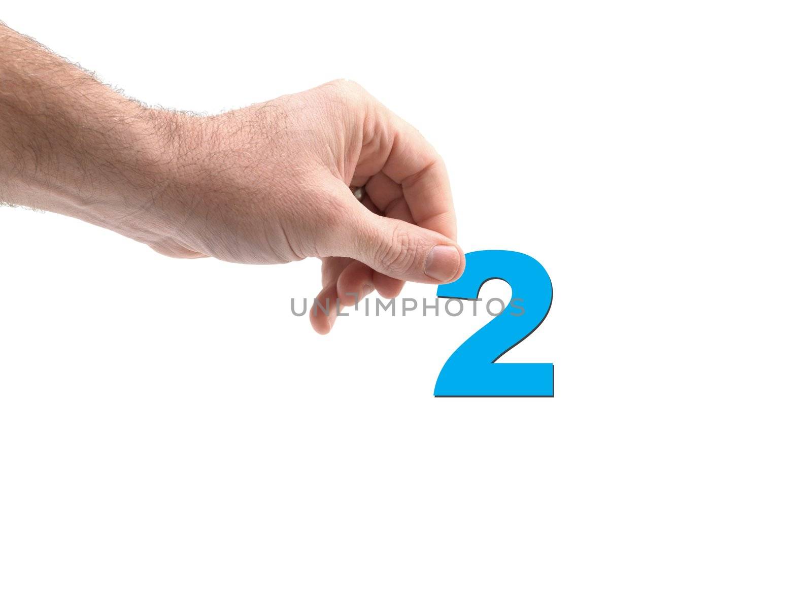 Numbers held by a hand isolated against a white background