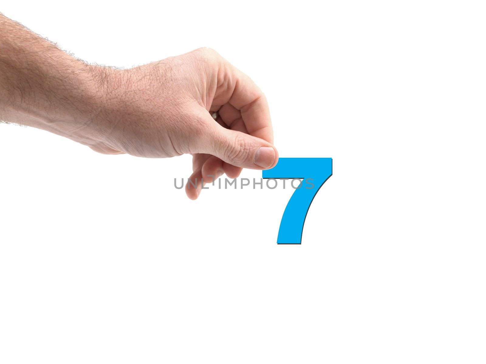 Numbers held by a hand isolated against a white background