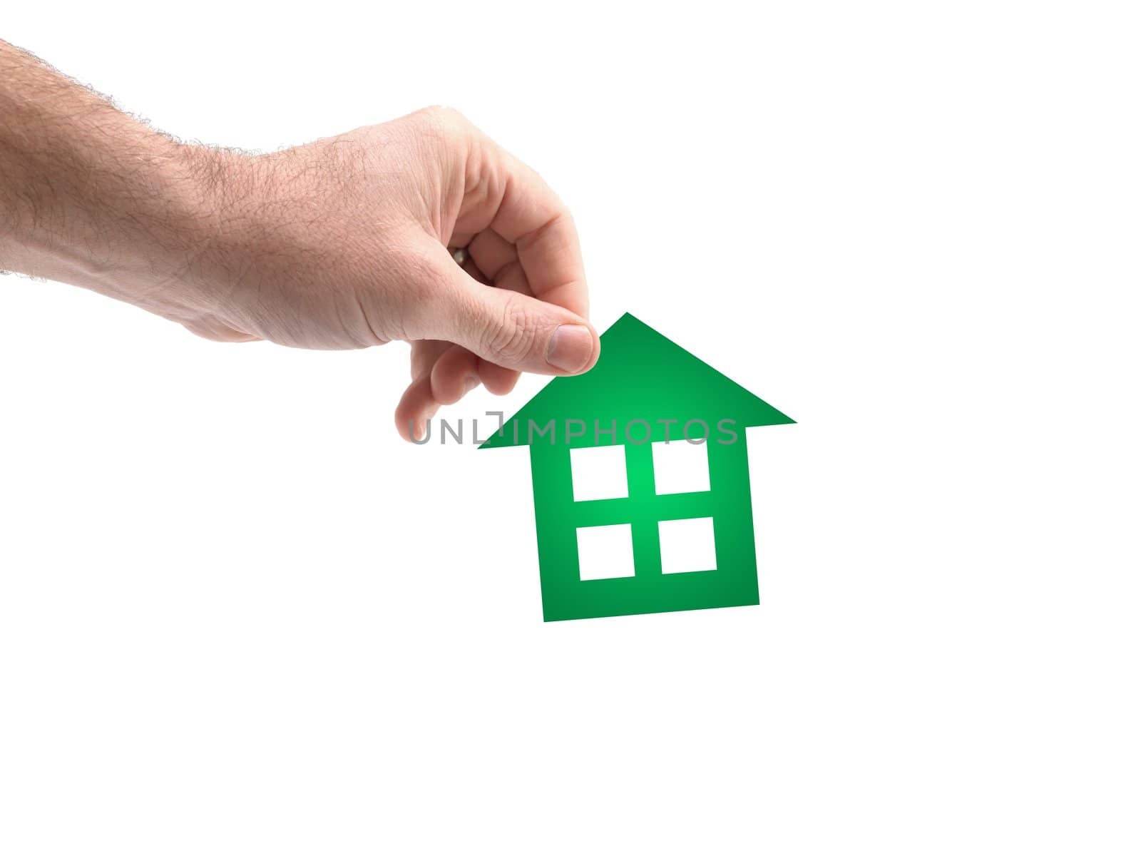 A conceptual house image held by a hand